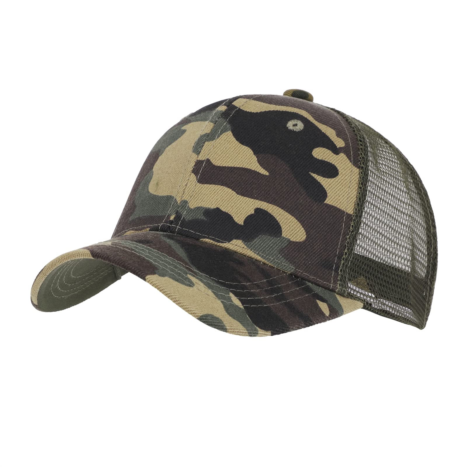 OhMillCamouflage Baseball Cap Sun Protection Breathable Half Mesh Snapback  Caps Adjustable Outdoor Sports Trucker Sunhats Adult Cotton Hat for Men