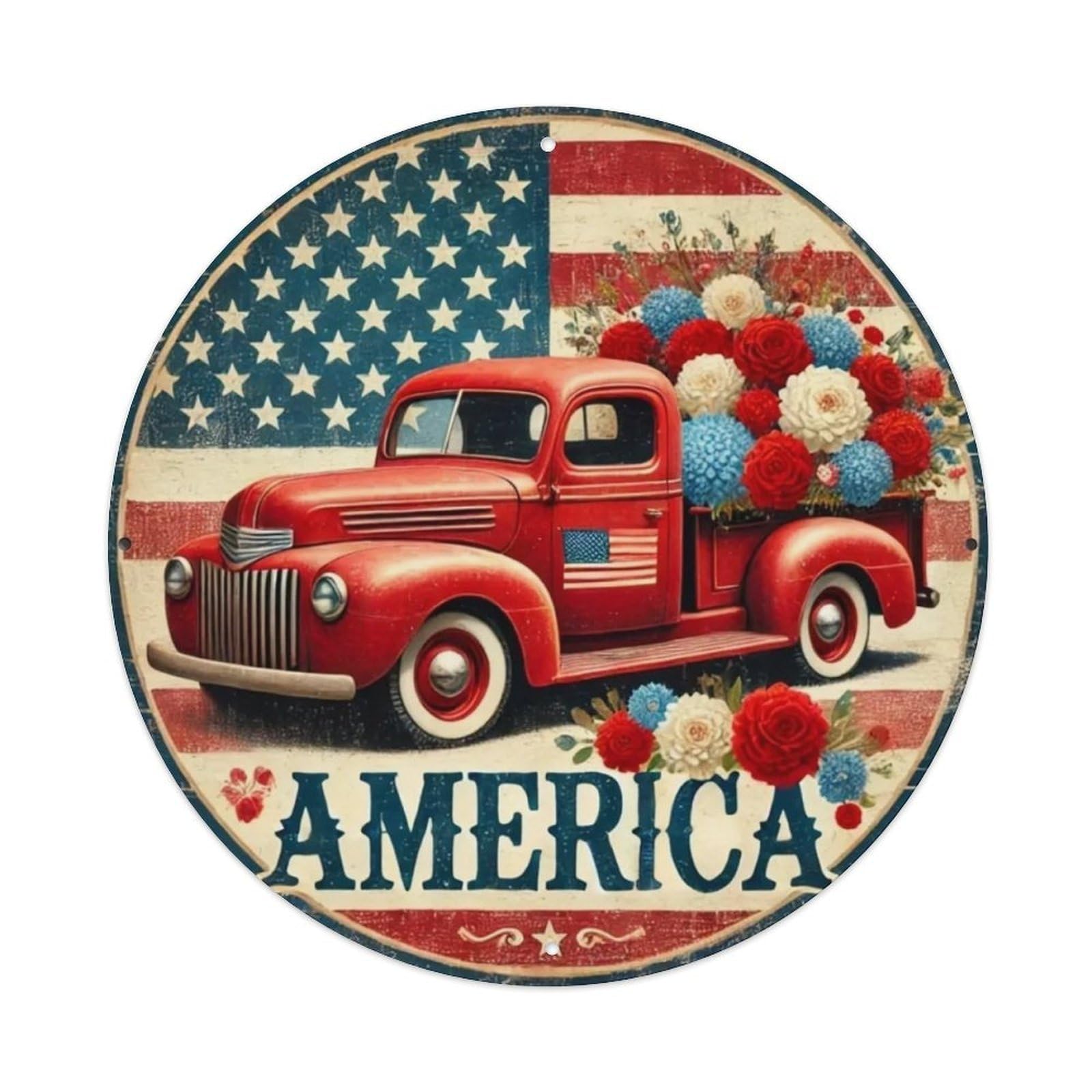 Red Truck Tin Sign Vintage Style Home Bar Garden Wall Plaque Decor Metal Poster 8x8 Inch