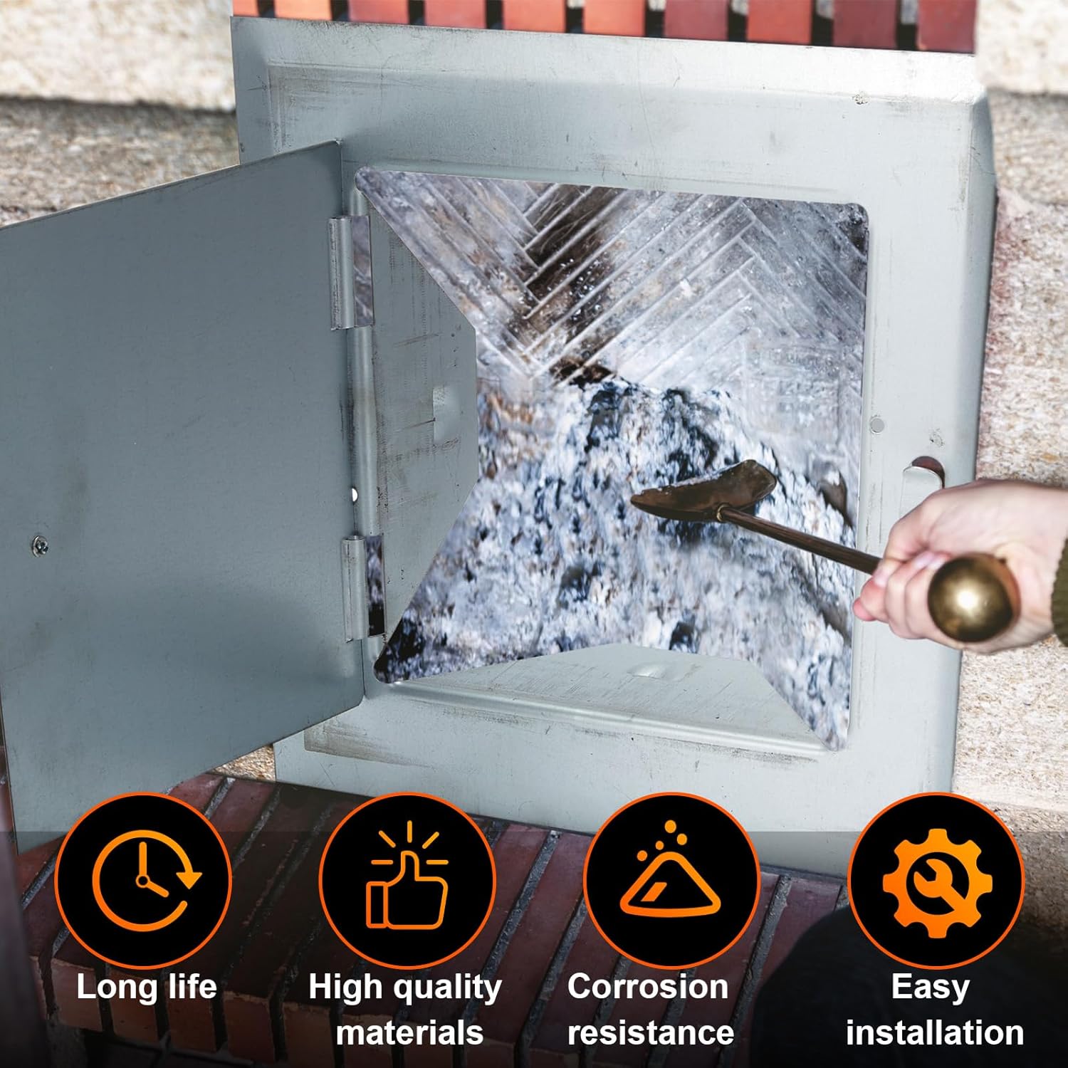 2 Pack 8" x 8" Steel Chimney Cleanout Door Fireplace Trap Door for Ashes Indoor Outdoor Wall Chimney (Sliver)