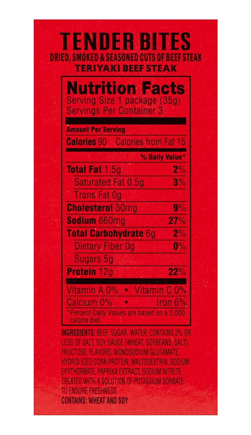 Beef Jerky Variety Pack: 3 Original Flavored, 3 Tender Bites, 3 Teriyaki (1.25 Ounces Per Package)