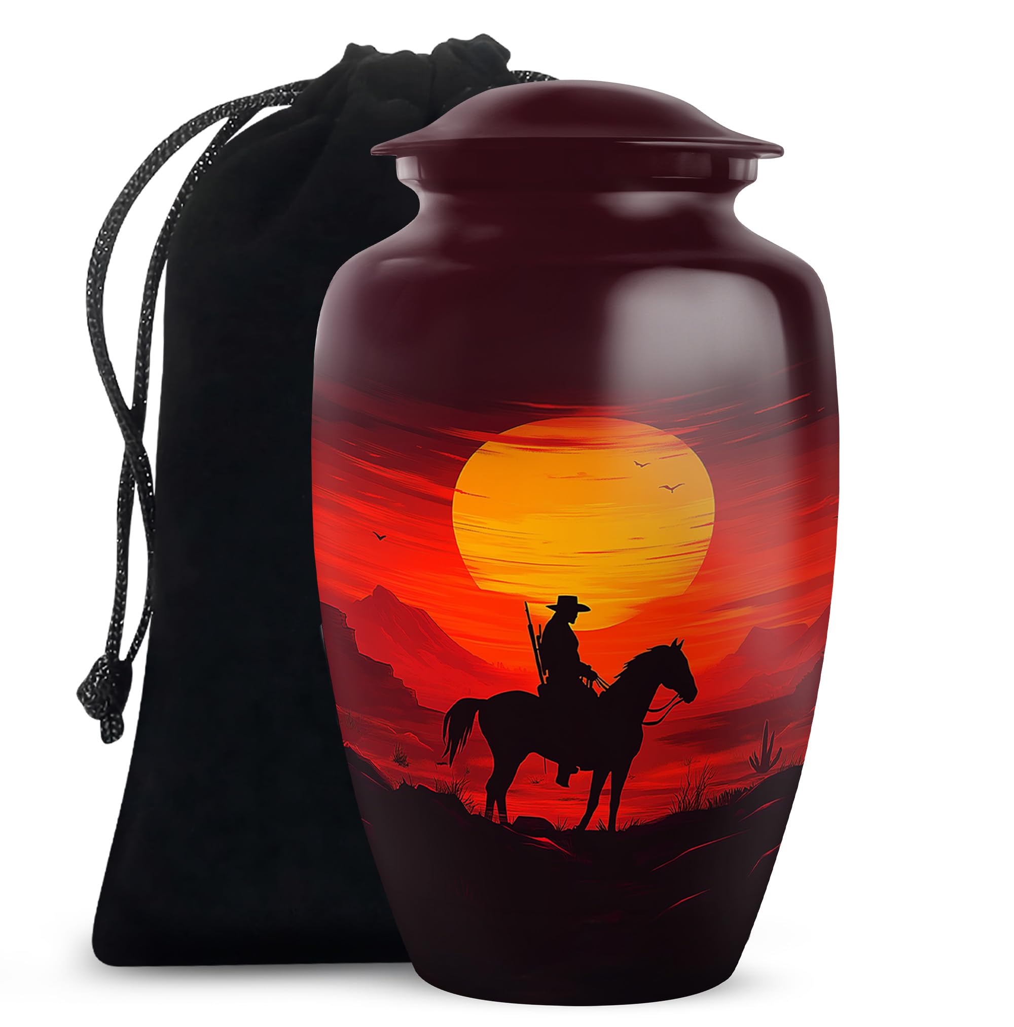 Cowboy Urn - Large Urn for Ashes Adult Male - Urn for Ashes for Women - Cremation Urns for Human Ashes - Funeral Urns for Adult Ashes Women - Size 10 Inch