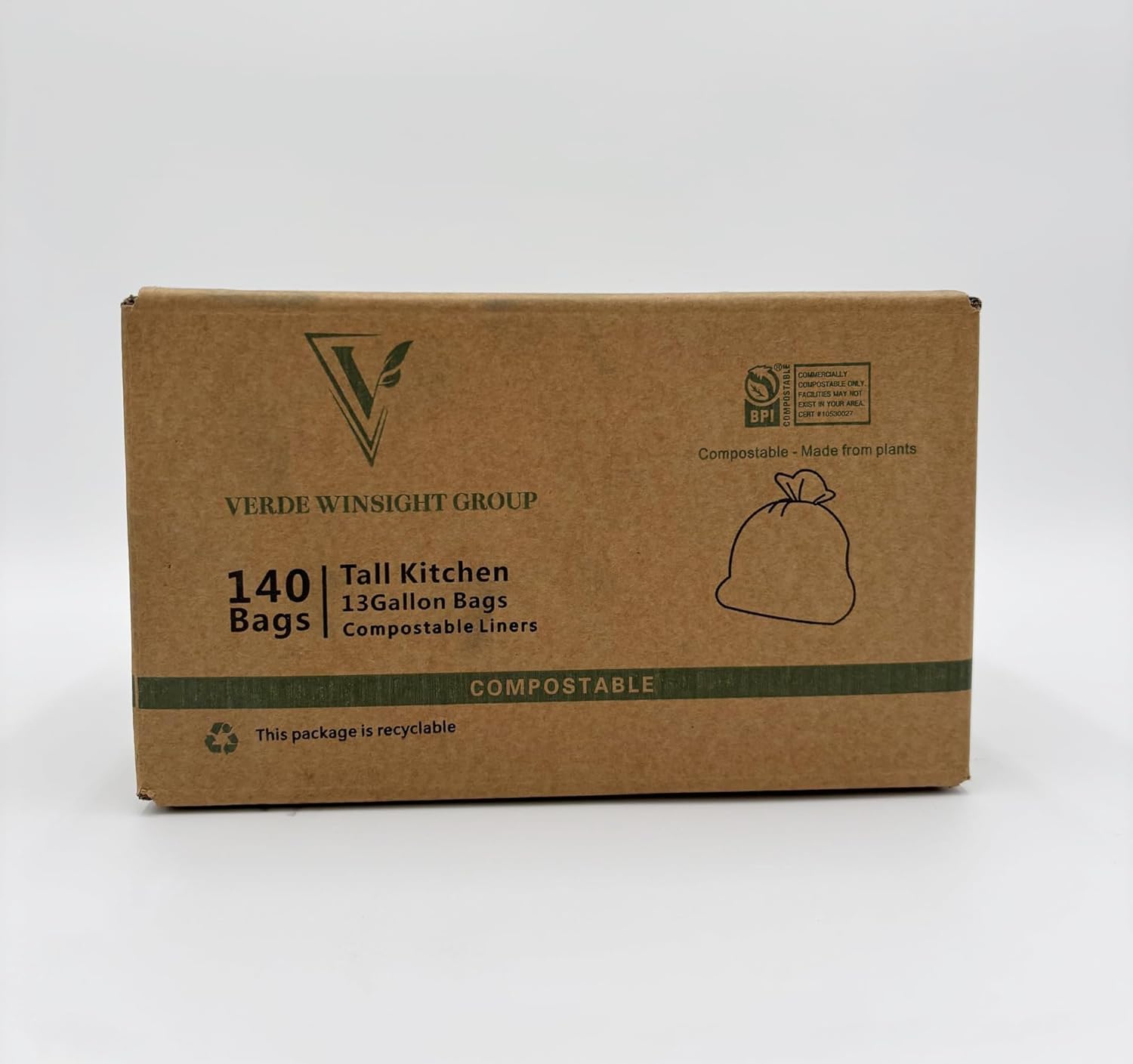 VERDE WINSIGHT Compostable 13 Gallon Trash Bags - Heavy Duty Extra Thick and Tall Kitchen Food Scrap Waste Bags - 140 Bags, Eco Friendly Biodegradable Trash Liners