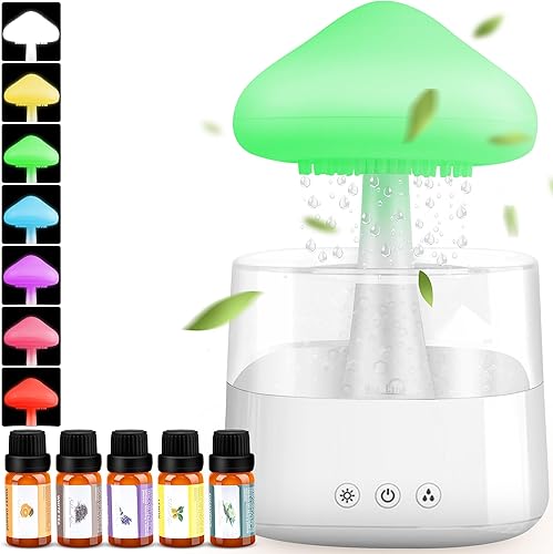 Humidificador de hongos con aceites esenciales, luz nocturna con 7 colores cambiantes, luces de nube de escritorio para dormir y relajar el estado