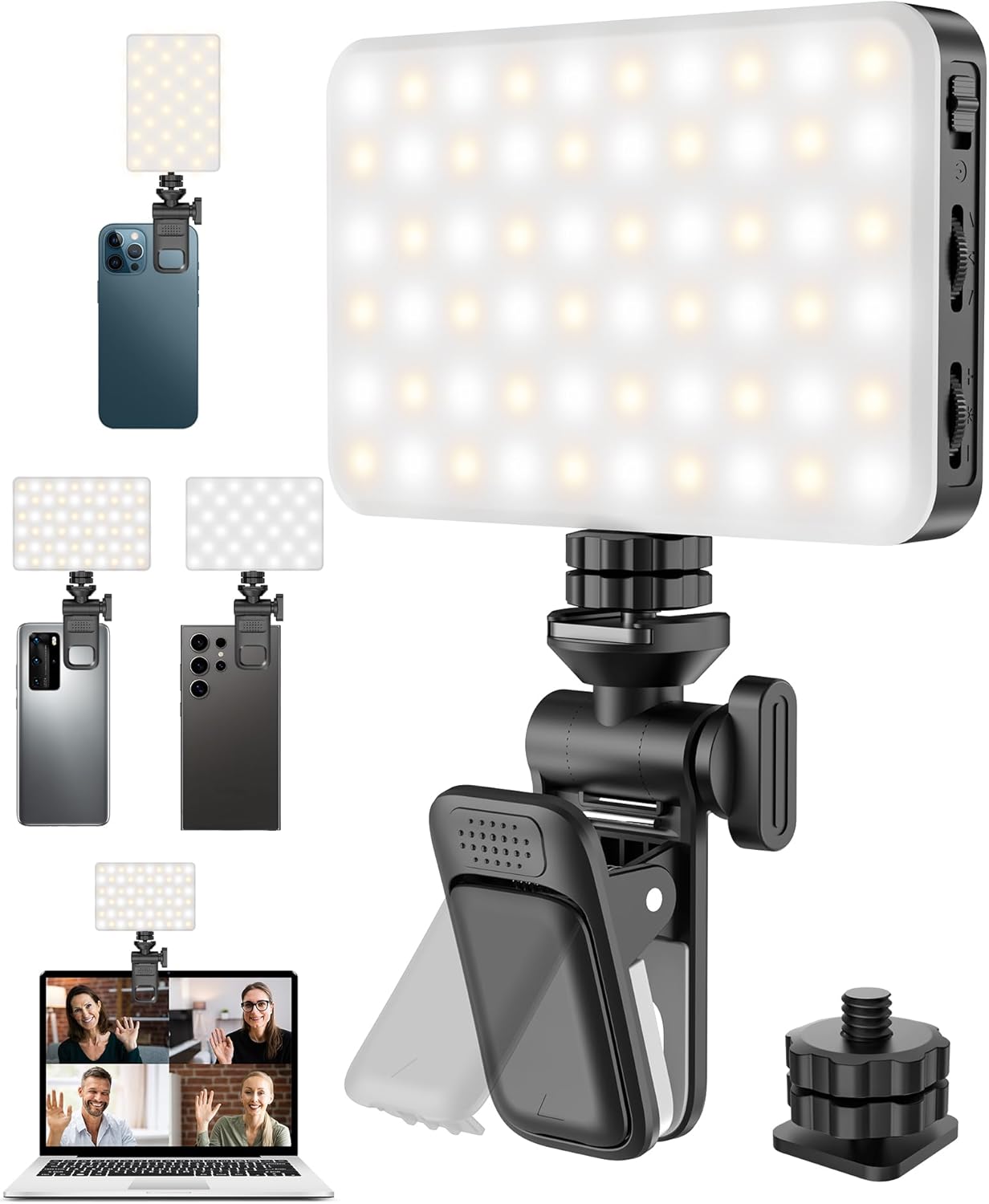 120LED Portable Selfie Light:Phone Light with Clip & Camera Tripod Adapter Rechargeable 3000mAh CRI 95+, 3 Light Modes, for Video Conference Lighting, Makeup, Live,Vlog,is Appy to Creator