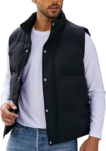 Flygo Mens Puffer Vest Winter Padded Vests Lightweight Stand Collar Sleeveless Quilted Jackets Outerwear