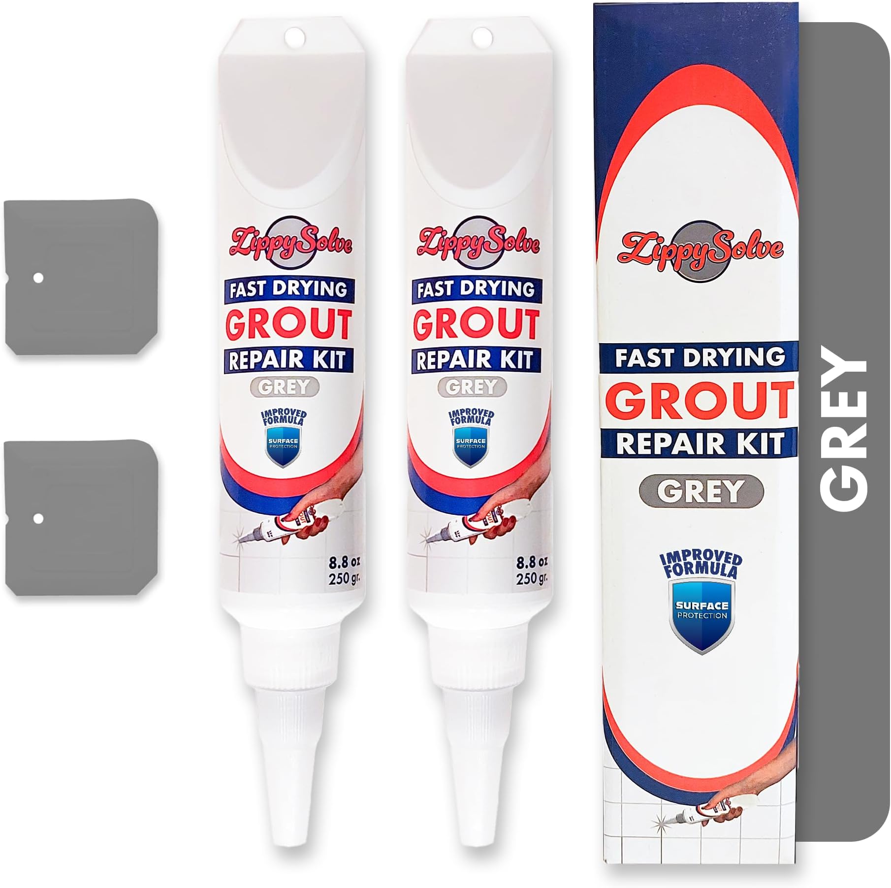 Tile Grout, Repair Kit, 2 Pack Grout Filler, Restore & Renew Tile Joints Line, Fast Drying Tile Grout Paint Squeeze Tube for Bathroom Shower Kitchen Floor, Waterproof (17.6 oz, Grey)