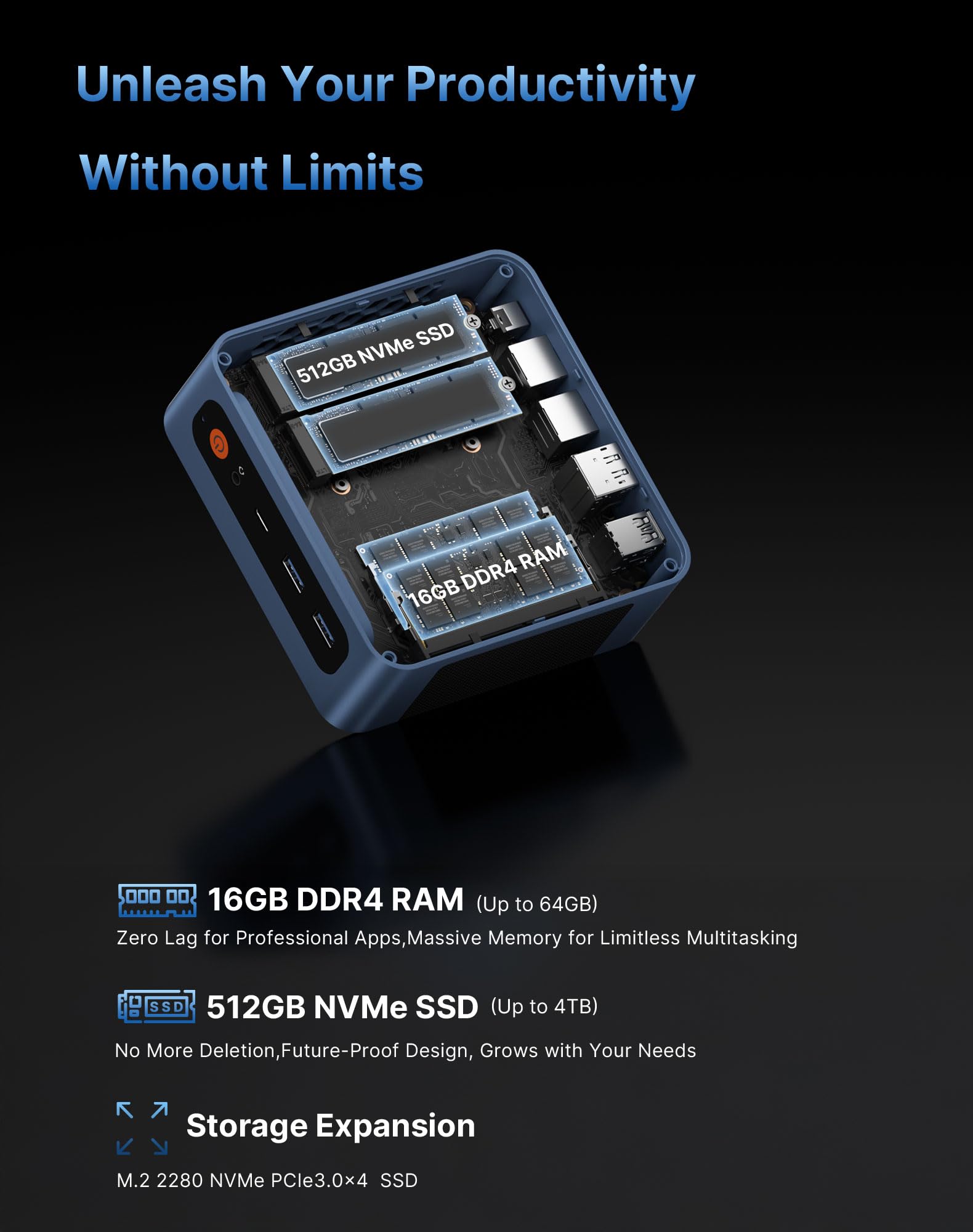 BOSGAME E5 Home-Office-Mini PC, Ryzen 5300U (Schlägt 4300U/N150, Bis zu 3.8GHz), 16GB DDR4 RAM 512GB NVMe SSD, Windows 11 Pro, HDMI/DP/USB-C, Triple 4K Display, Dual LAN, WiFi 5, BT5.0, Mini Computer