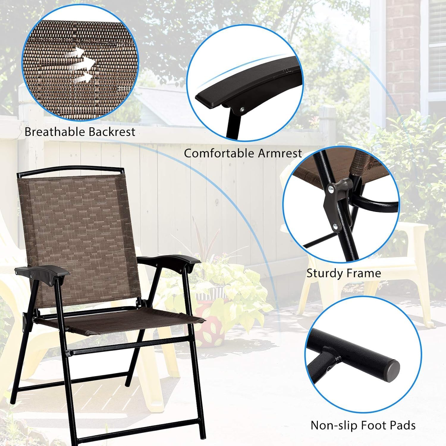 A 3-piece Furniture Set, Featuring A Round Dining Table with Glass and 2 Folding Chairs, Suitable for Outdoor Use