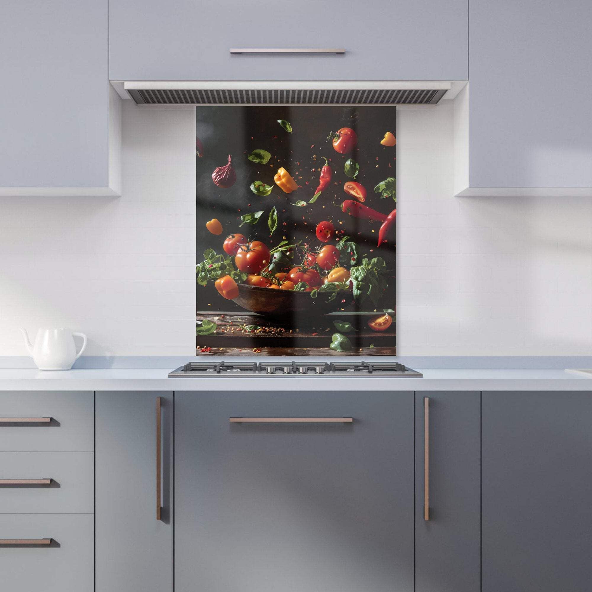 Rackhams Dark - Designer Dynamic Levitation: Vegetable Ballet Kitchen Splashback - W600mm X H750mm