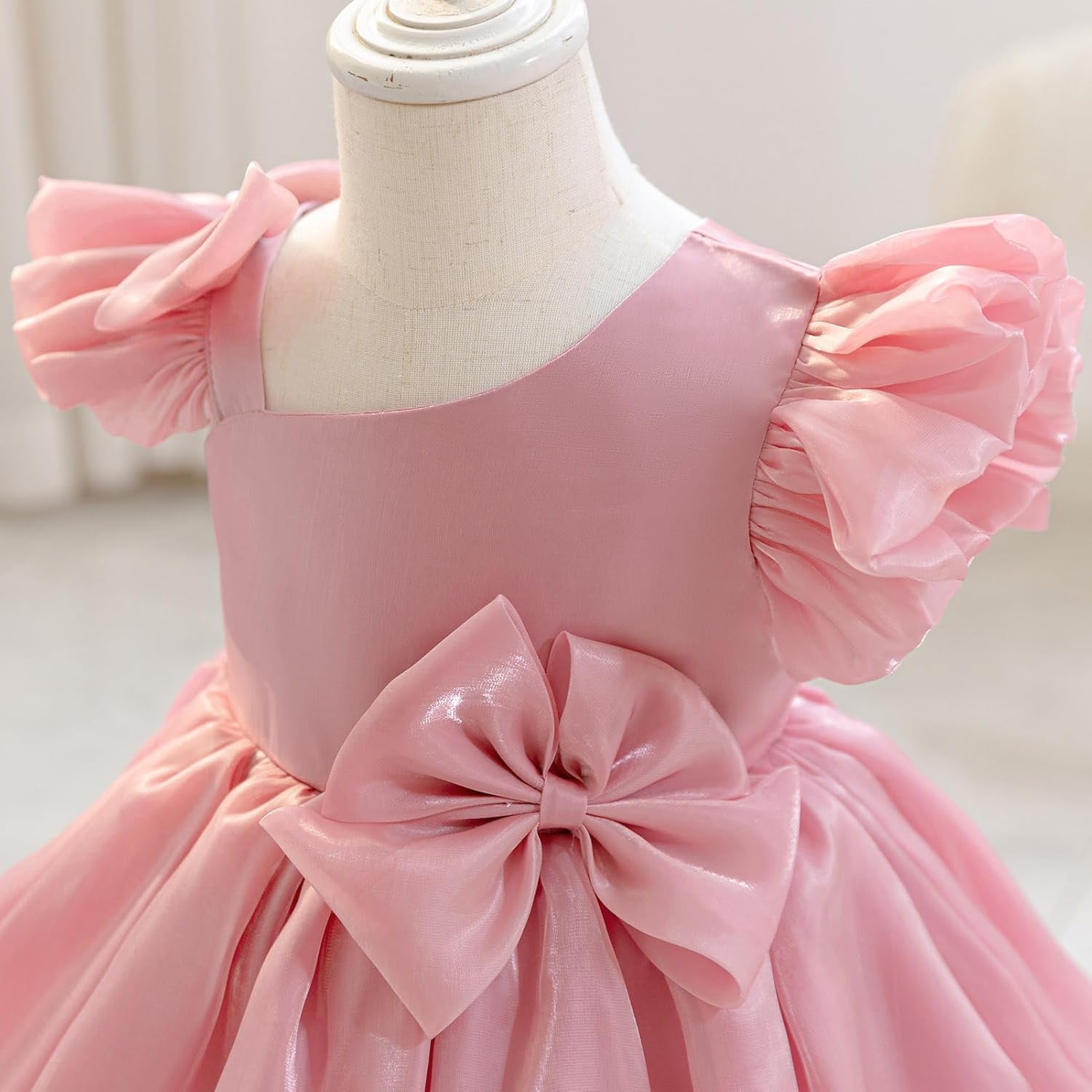 IMEKIS Toddler Baby Flower Girls Asymmetric Shoulder Formal Birthday Wedding Party Bowknot Dress 6M-5T
