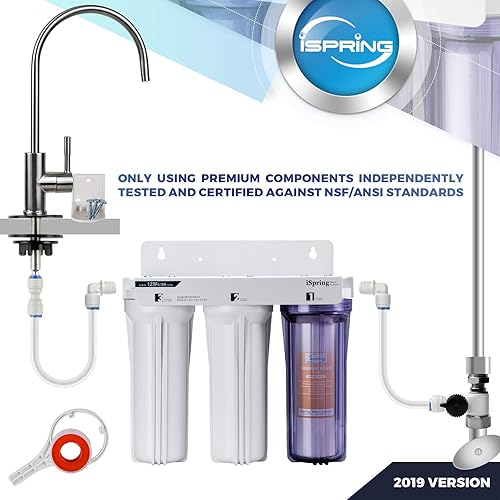 Miniatura 3 de iSpring Sistema de filtración de agua US31 clásico de 3 etapas para debajo del fregadero y cartuchos de repuesto universales F3CTO de 10 pulgadas