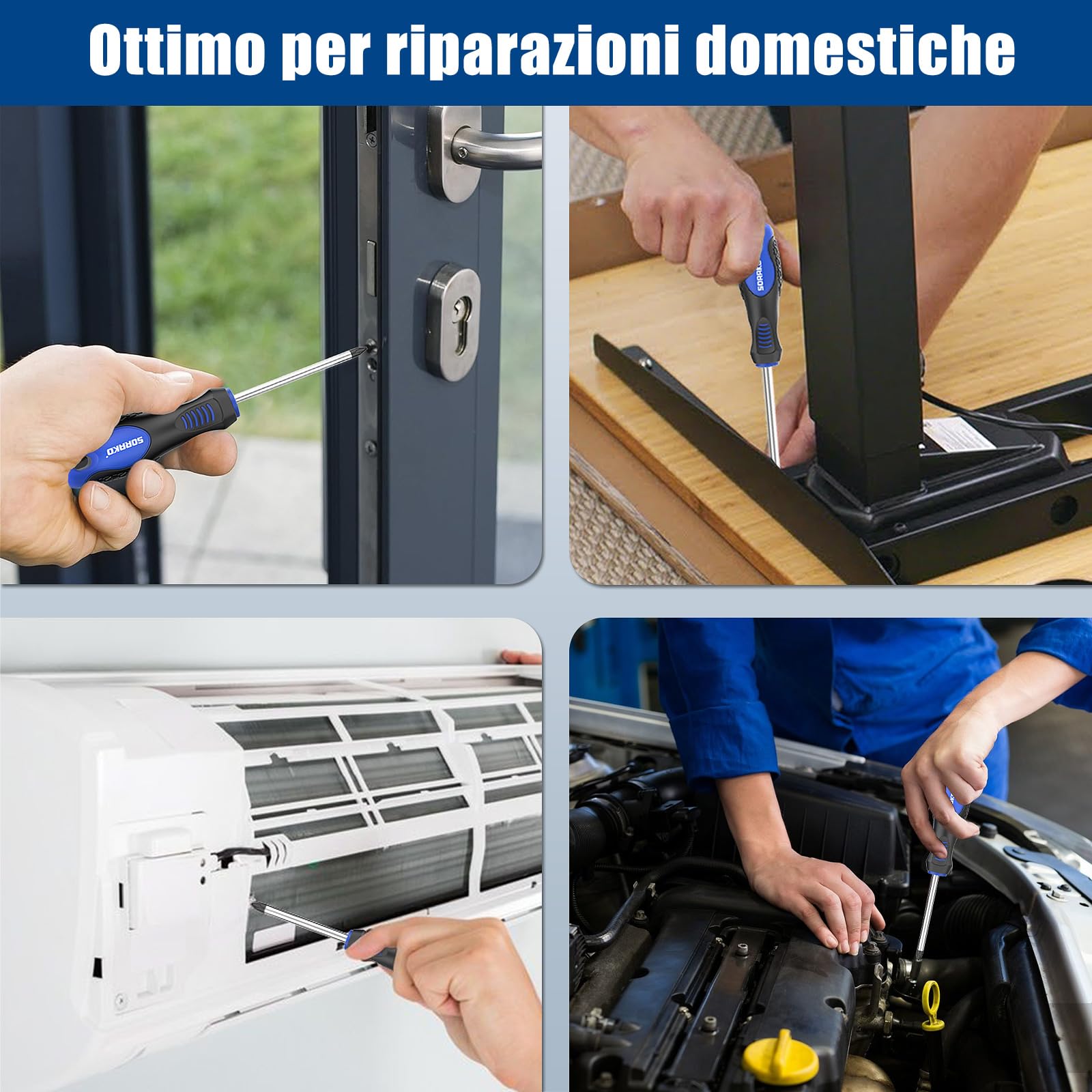 SORAKO Set cacciaviti da 11 pezzi, Con smagnetizzazione 2 in 1, Borsa in nylon ad alta densità, punta magnetica, impugnatura professionale antiscivolo, con 5 punte piatte, 5 punte a croce