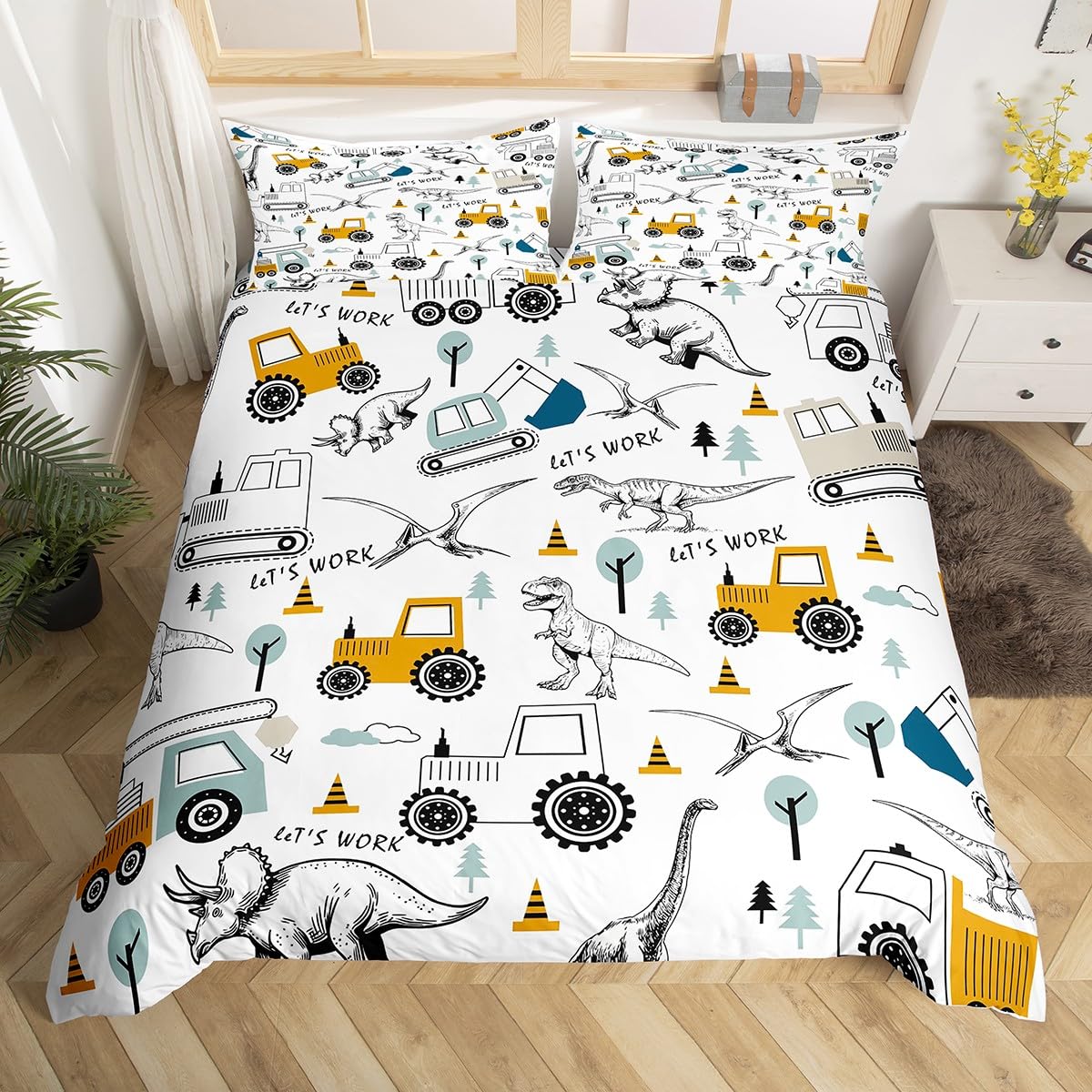 Construction Cartoon Comforter Cover Set Kids Full