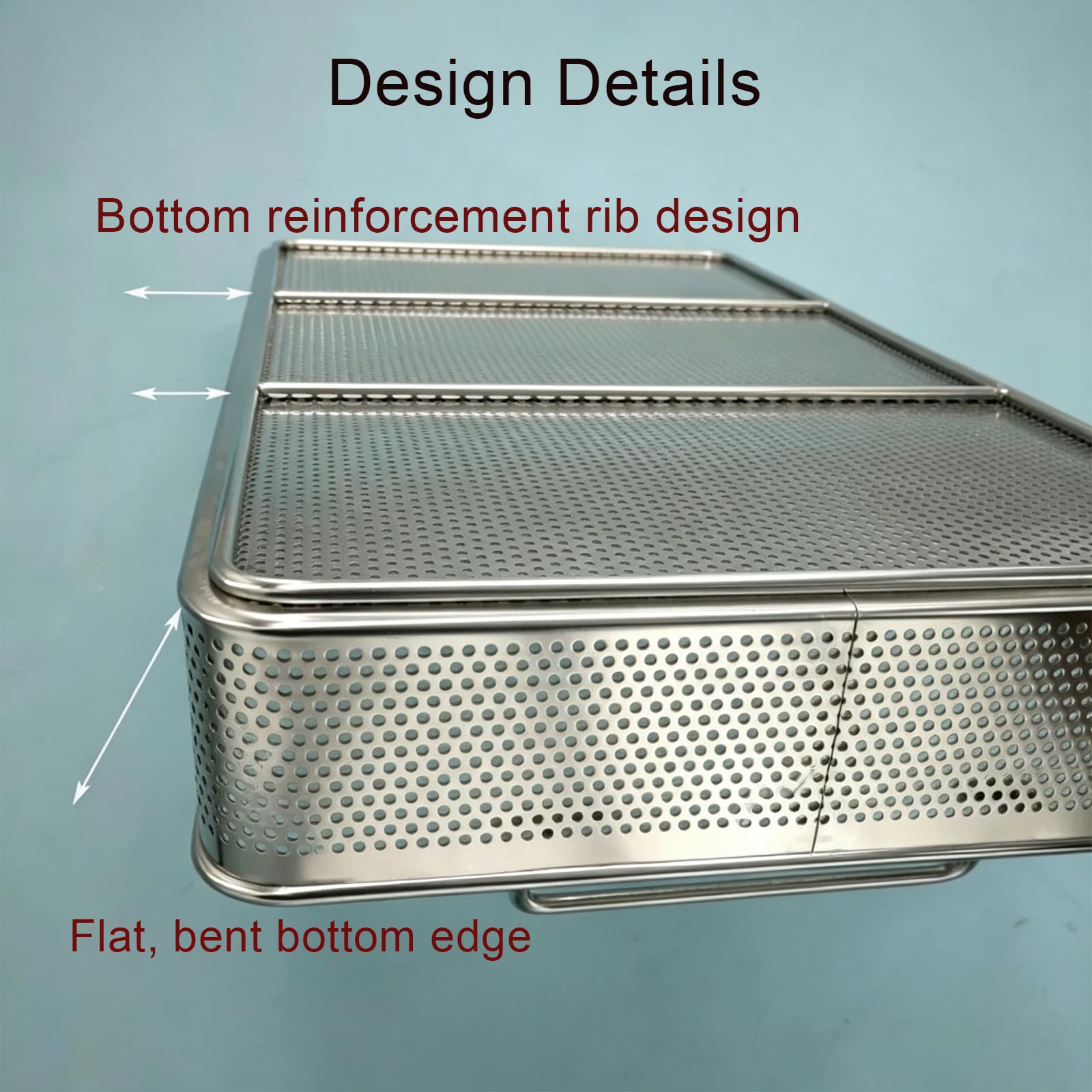 Cesta de esterilización, bandeja de malla de acero inoxidable 304 con tapa, diseño perforado de 2 mm para herramientas de instrumentos médicos de hospital y laboratorio