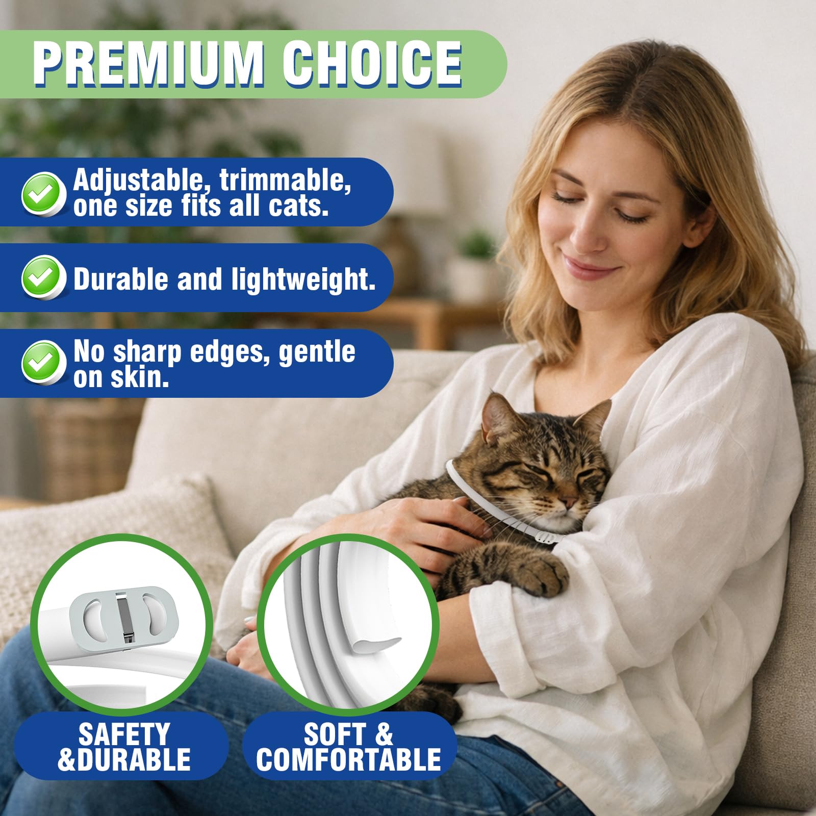 Inpumo Collar Antiparasitario para Gatos, Collar Antipulgas y Garrapatas Ajustable, Gregado con Aceites Naturales, Impermeable, Apto para Todos Los Gatos,12 Meses de Protección (1 Pack) - 4