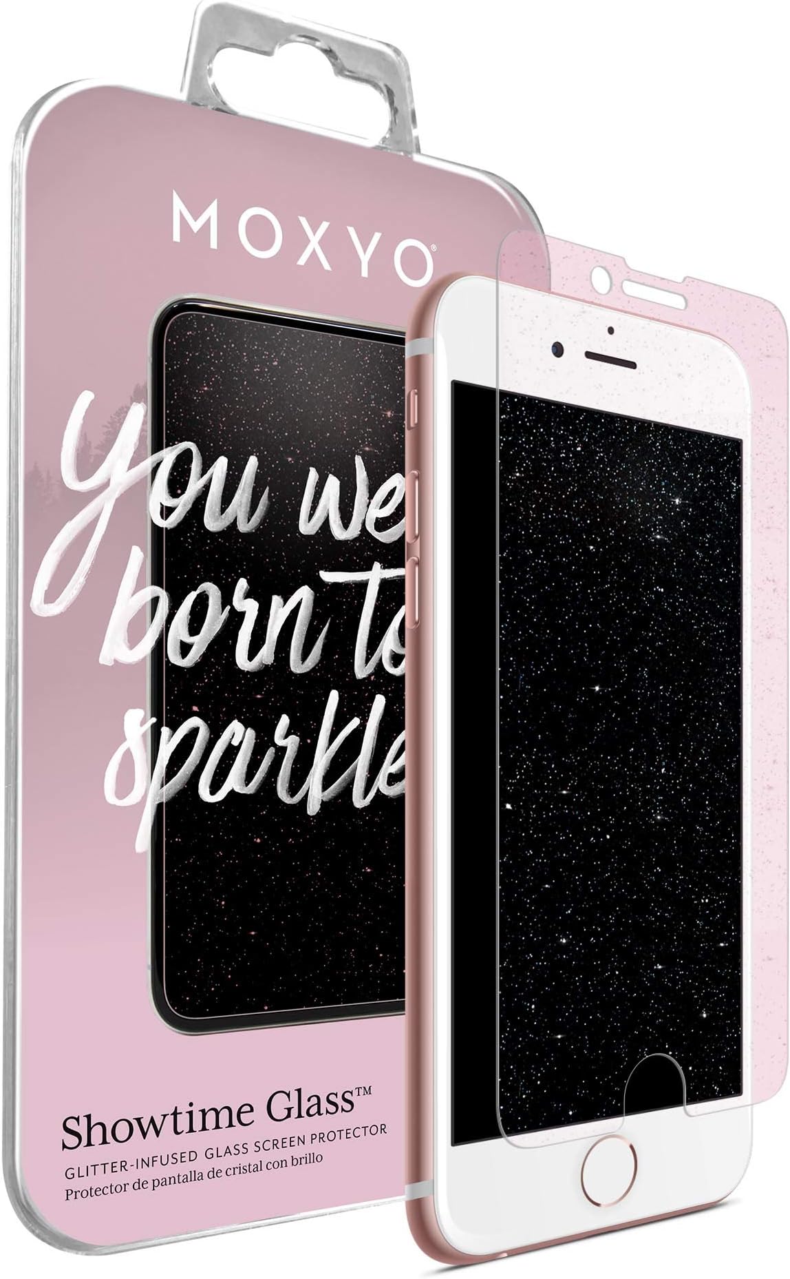 MOXYO - Showtime Glitter Glass Screen Protector Compatible with Apple iPhone 6 Plus/6s Plus/7 Plus/8 Plus, Glitter-Infused Tempered Glass Screen Protector (Pink)