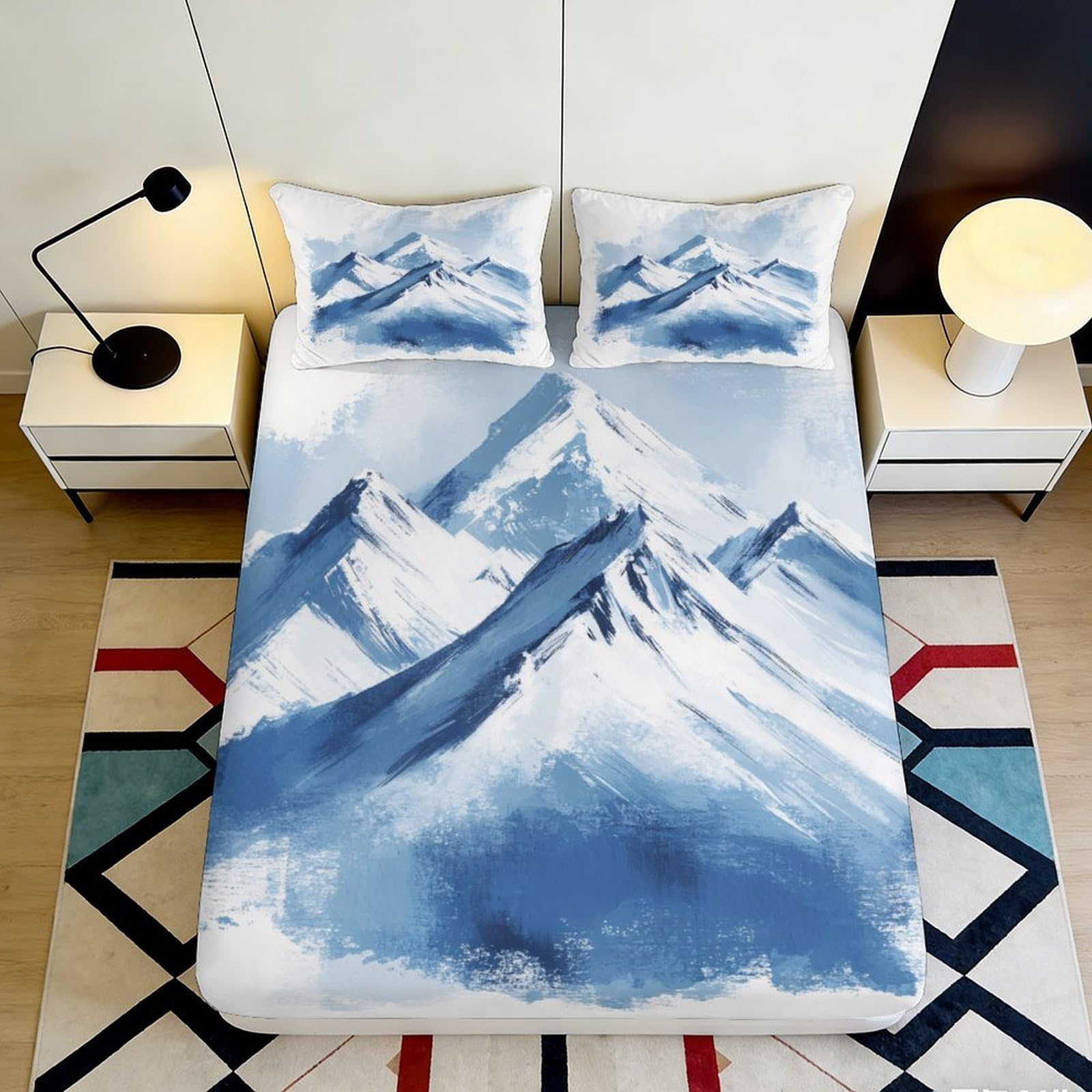 Uynsixtme Style-6 3D Printed Mountain Pattern Fitted Sheet Microfiber Deep Pocket Non-Slip Mountain Mattress Fitted Cover For Bedroom 200X200x25cm