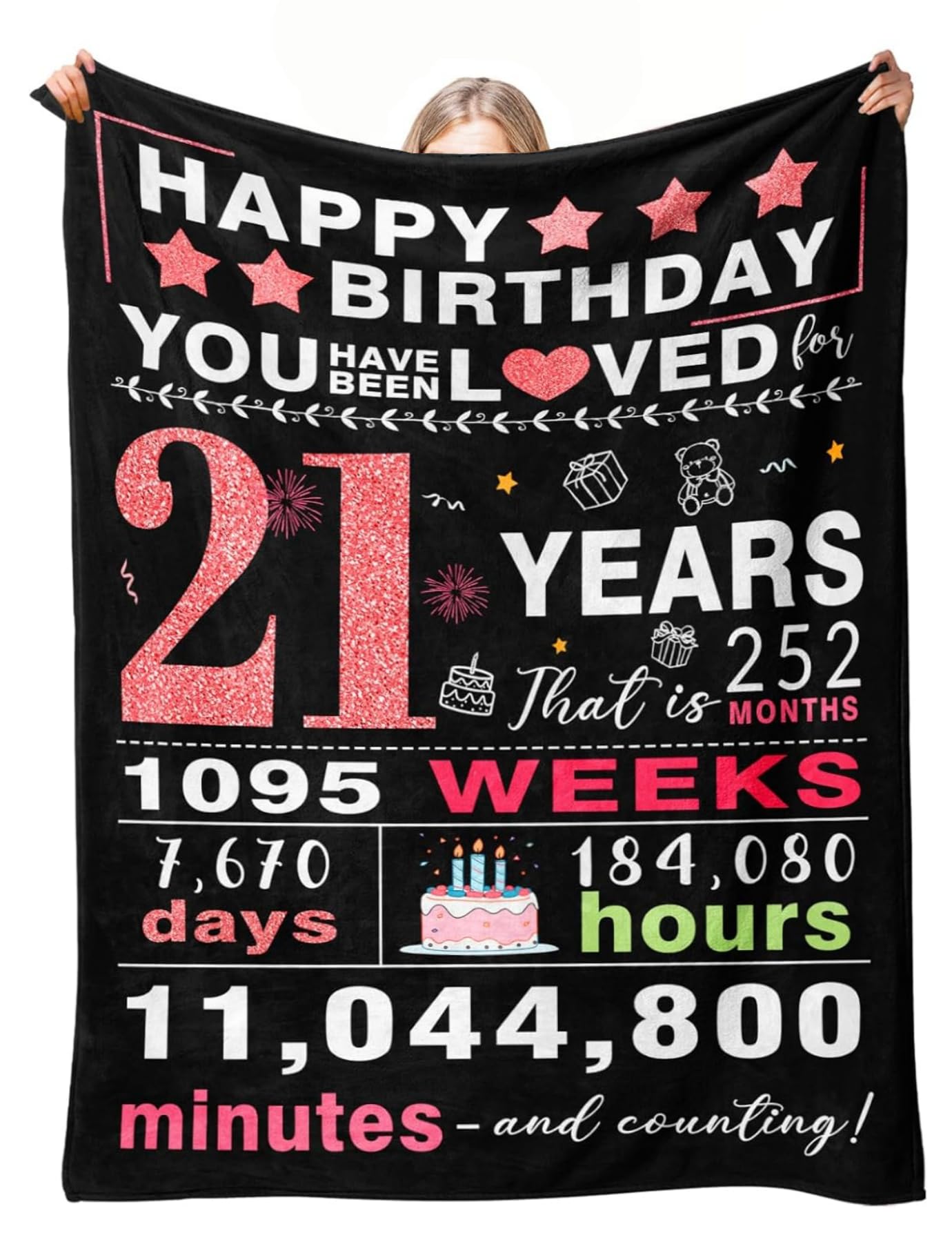 Décoration d'anniversaire de 21 ans pour femme : grand plaid doux 150x200