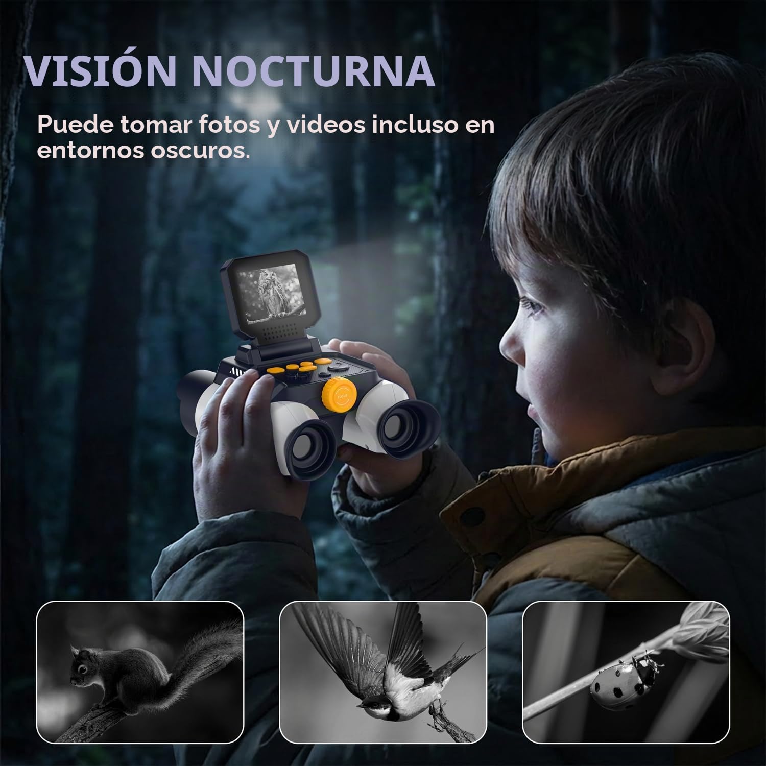 Prismáticos Infantiles,Ahalfcit 10x25 con Cámara y Visión Nocturna. Prismáticos de Juguete para Niños, Aptos para Niños a Partir de 4 años, para Observación de Aves, Acampadas y Senderismo - Blanco