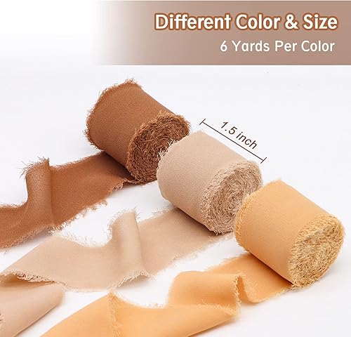 Miniatura 2 de Cinta, 3 rollos de cinta de gasa, cinta de 1.5 pulgadas x 6 yardas para envoltura de regalos, cinta de seda hecha a mano con flecos para