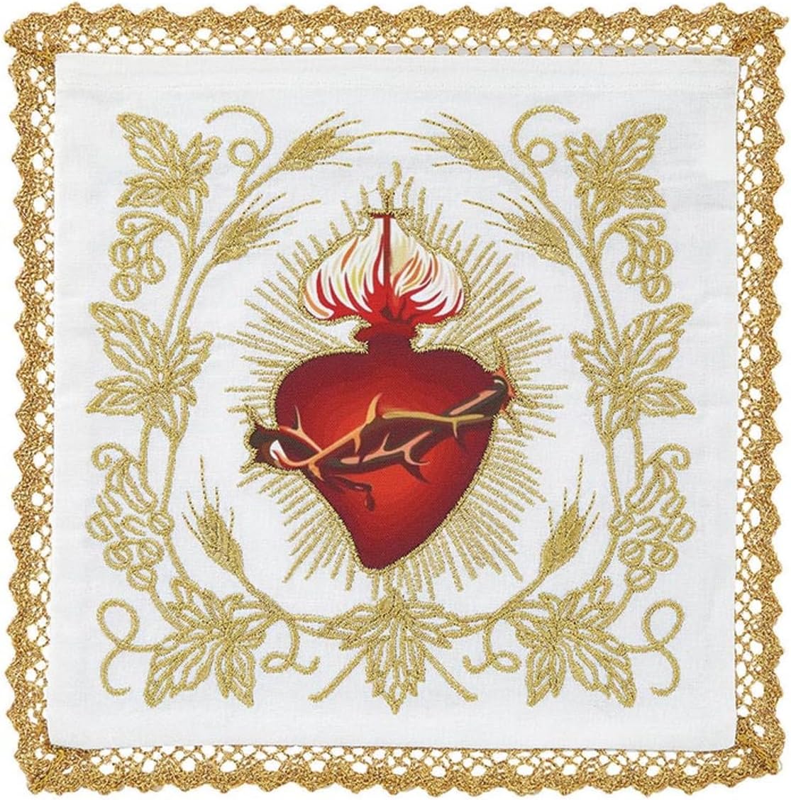 Embroidered Sacred Heart Chalice Pall Traditional Catholic Church Supplies, 7 Inch Square, Pack of 2