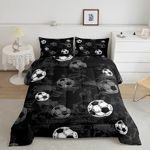 Erosebridal Juego de ropa de cama de fútbol para cama matrimonial, juego de edredón de fútbol para niños y niñas, juego de edredón con temática