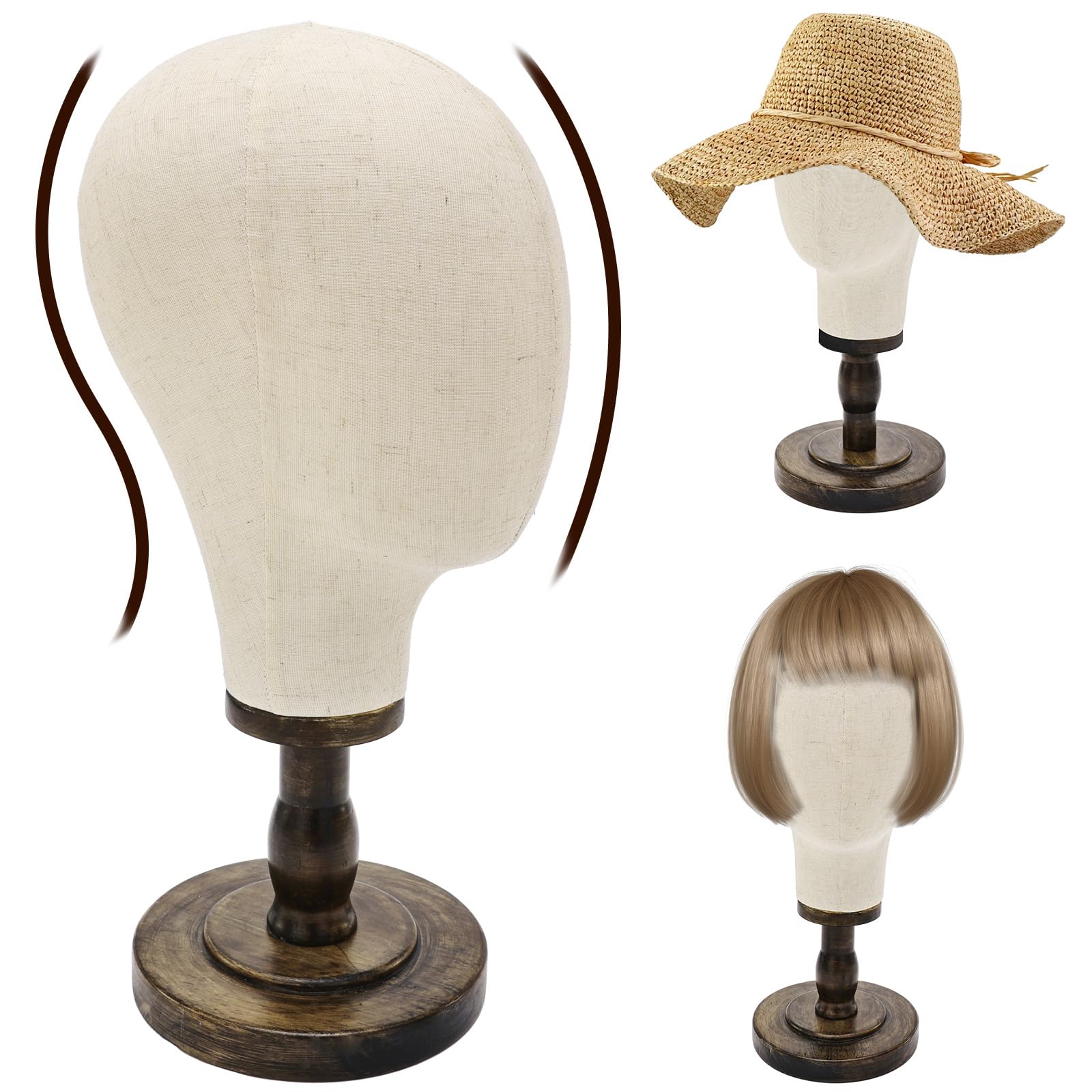 Perückenkopf 22 Inch (55cm) Dekokopf mit Holzständer Leinwand Perücke Mannequin Kopf Hutständer