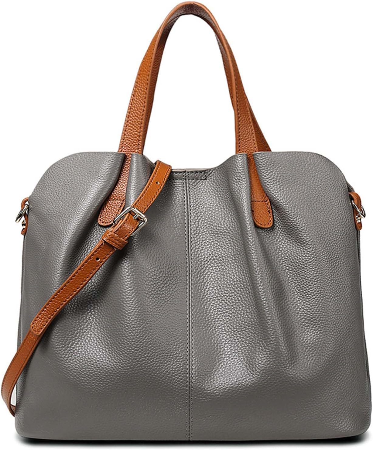 Genuine Leather Satchel Tote Bag for Women, Detachable Pouch Leather Satchel Handbag,Adjustable Strap Tote Crossbody