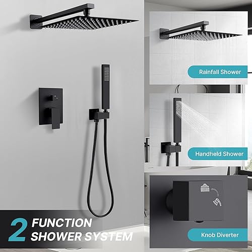 Miniatura 3 de Juego de grifo de ducha negro con sistema de ducha de lluvia con cabezal de ducha de 10 pulgadas, juego combinado de accesorios de ducha de mano
