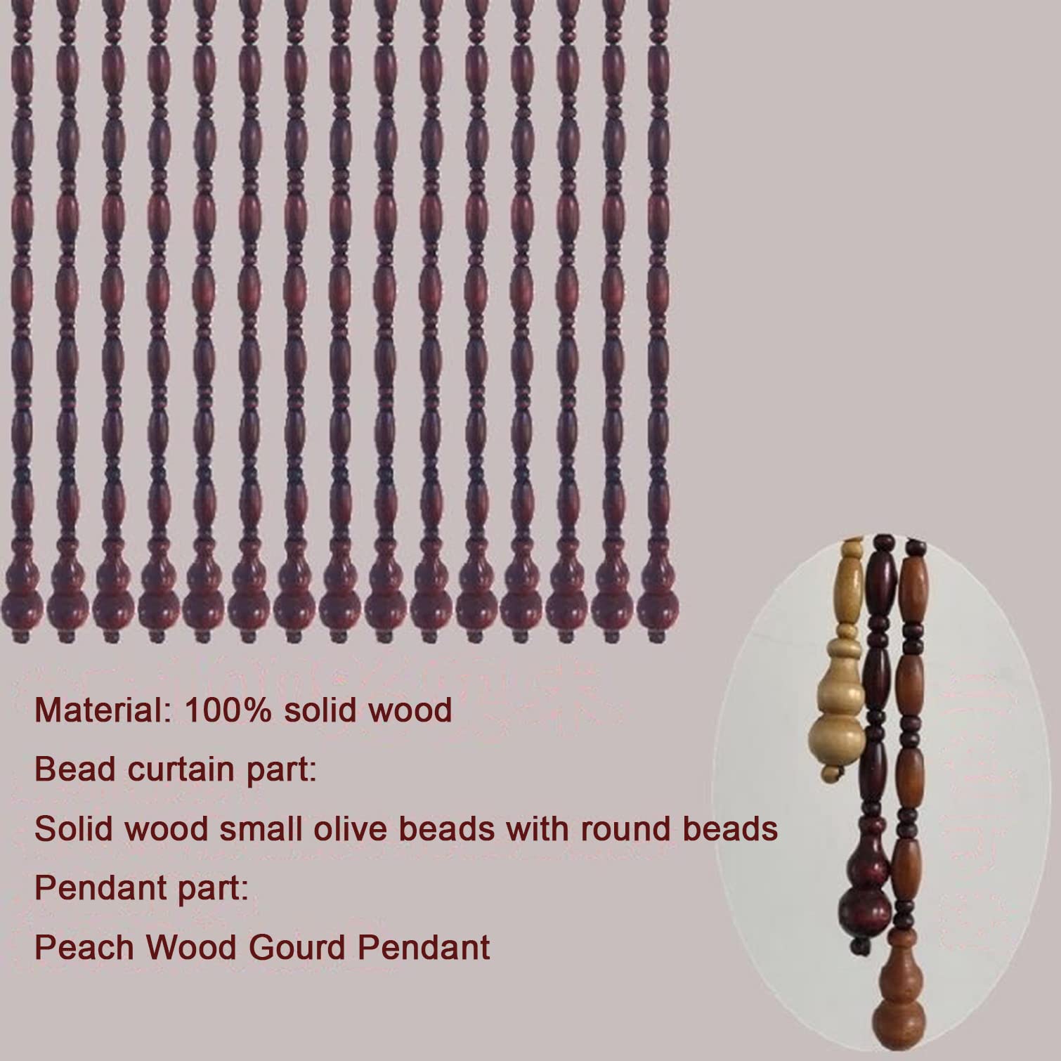 Rideau de Porte Perles en Bois Naturel,Rideau a Perles Suspendre Intérieur et Extérieur,pour Décoration de Maison,Panneau Entrée Salon Chambre Rustique Rideau,Personnalisable (46 Brins-90x120cm)