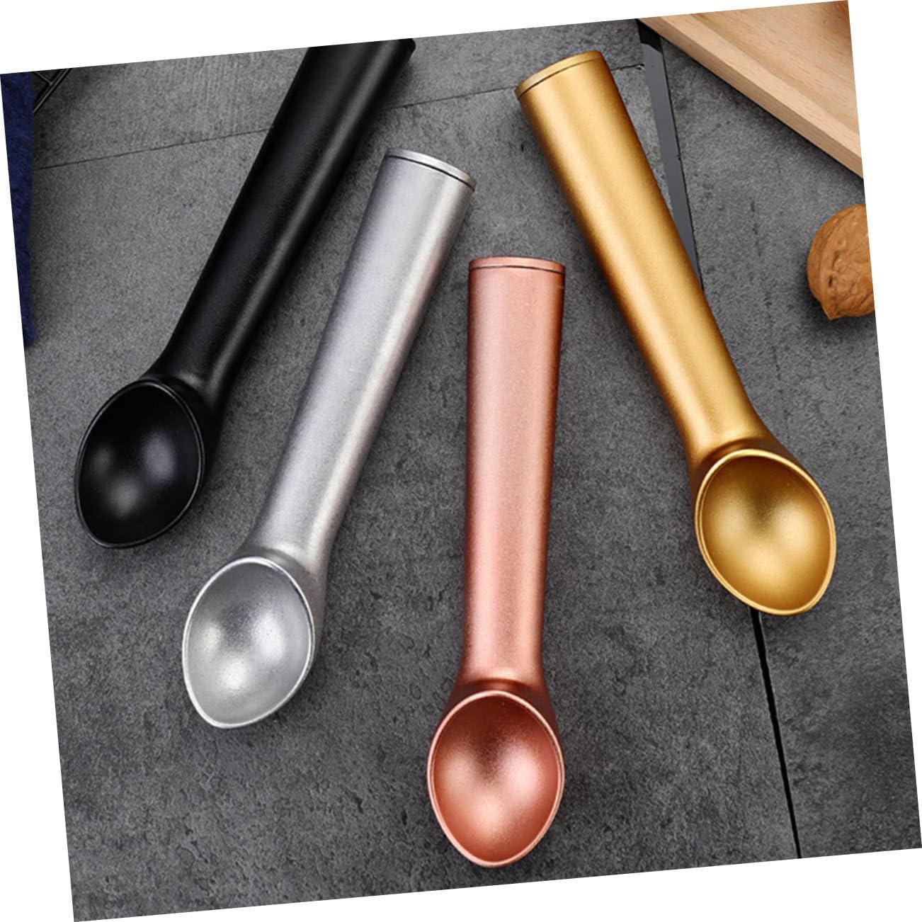 4pcs Aluminum Alloy Ice Cream Scoop with Ergonomic Grip for Even Melon Baller Watermelon Potato Mashing Lightweight Non-stick Food Serving Spoons for Home Cafe Restaurant Use
