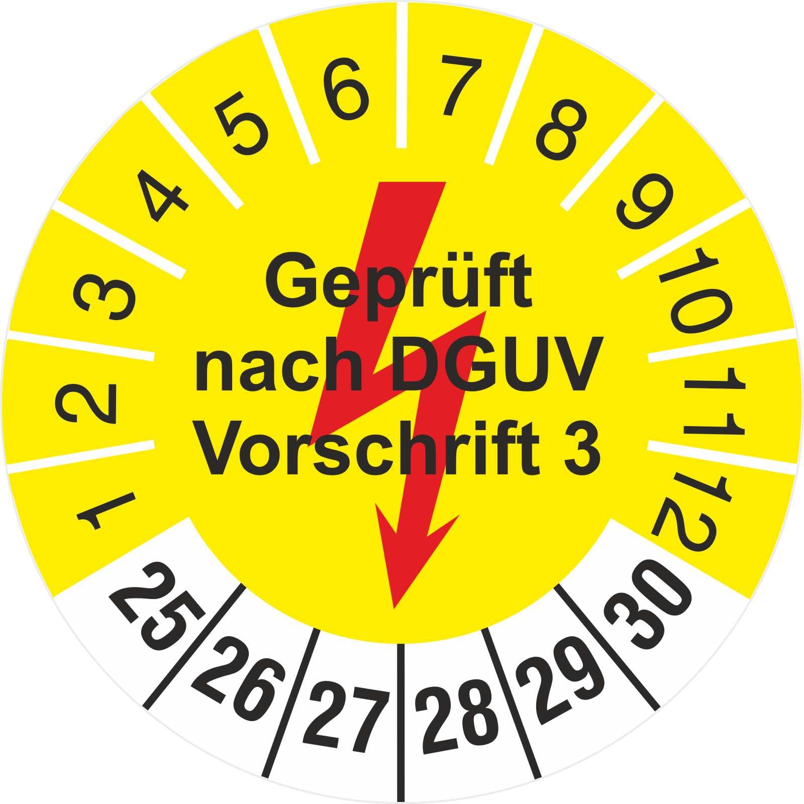 500 Stück Prüfplakette 30 mm nach DGUV Vorschrift 3 Elektrotechnik 2025-2030 Prüfetiketten