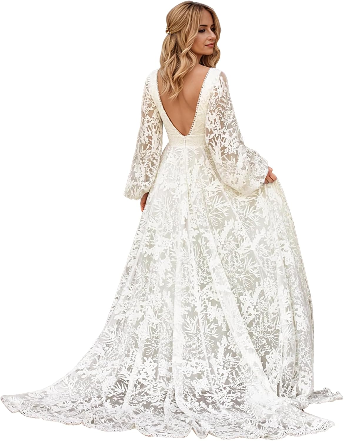 Women's V Neck Lace Wedding Dresses for Bride 2025 Lace Appliques A Line Beach Wedding Gown