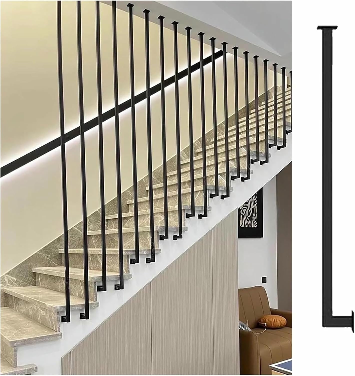Side Mount Stair Balusters Indoor Stair Case Baluster Spindles, Replacement Black Gold Modern Staircase Baluster with Kits, Decor DIY Guradrail Post