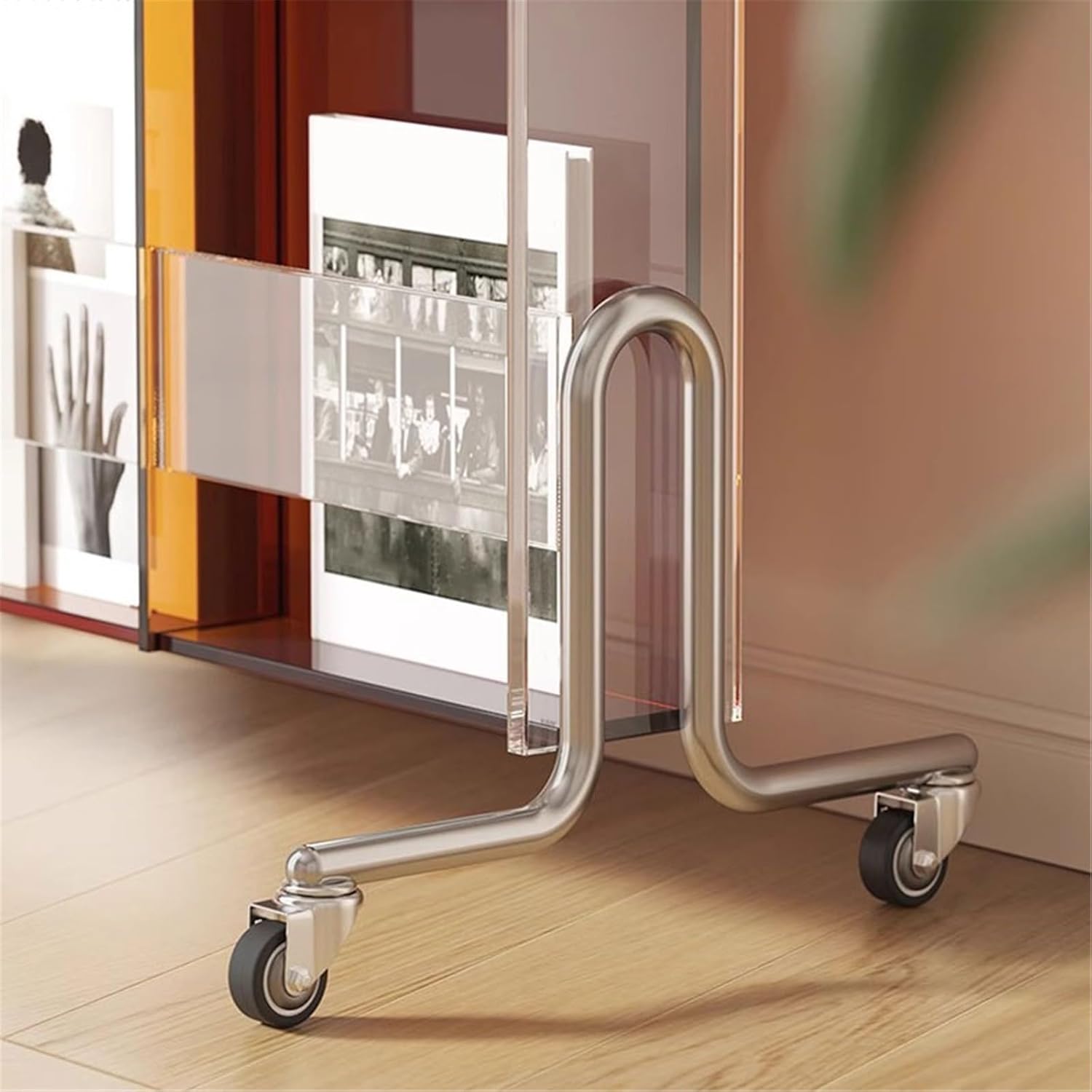 CD-Holder Multi-functional Movable with Caster Wheel Vinyl Record Storage Rack Newspaper Books Display Shelf Record Player Stand