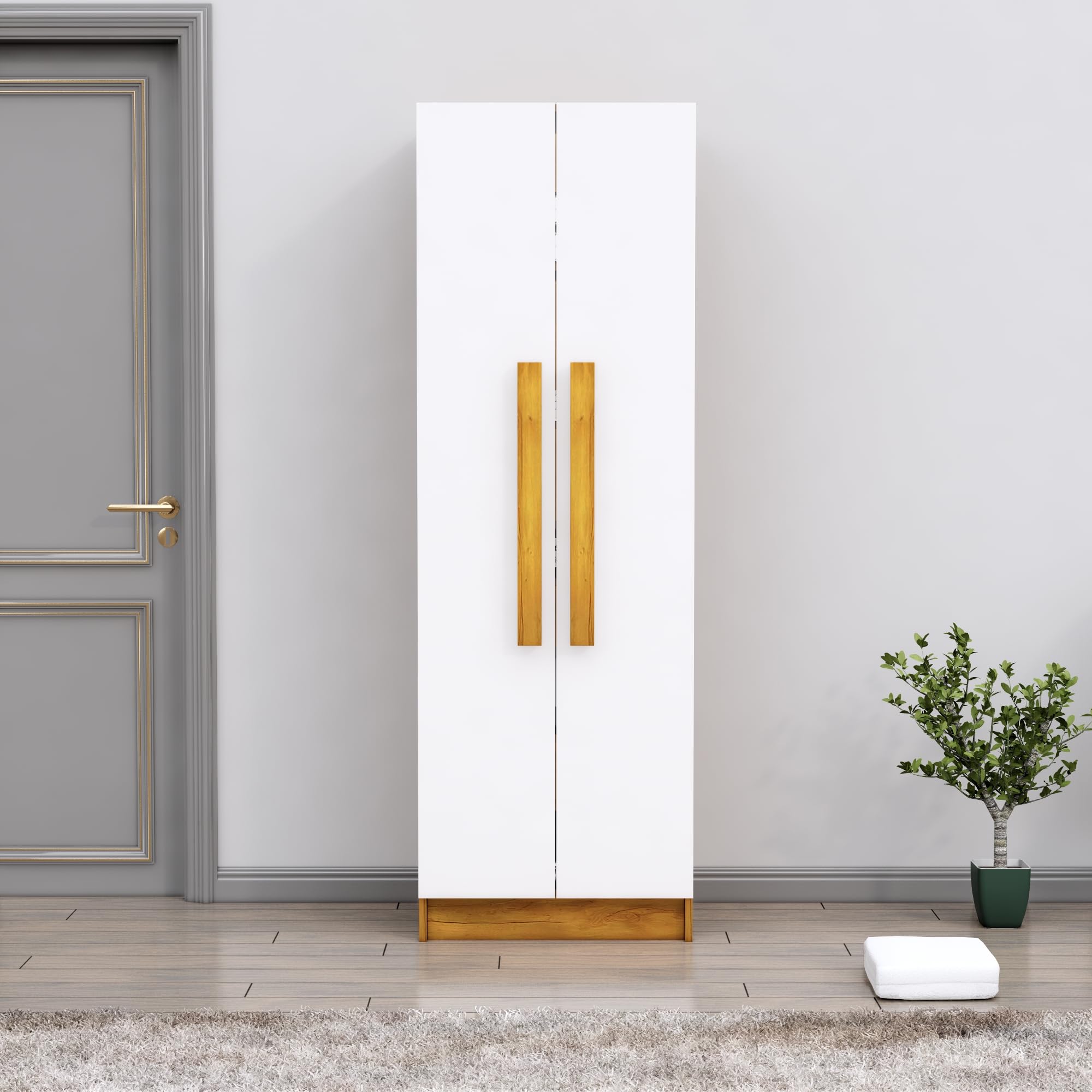 Bniture Wooden Almirah for Clothes, Door for Bedroom, 2 Door Wardrobe with 4 Shelves Huge Storage Space (46D x 60W x 182H CM) | 3 Year Warranty (Giant Wood & Frosty White)