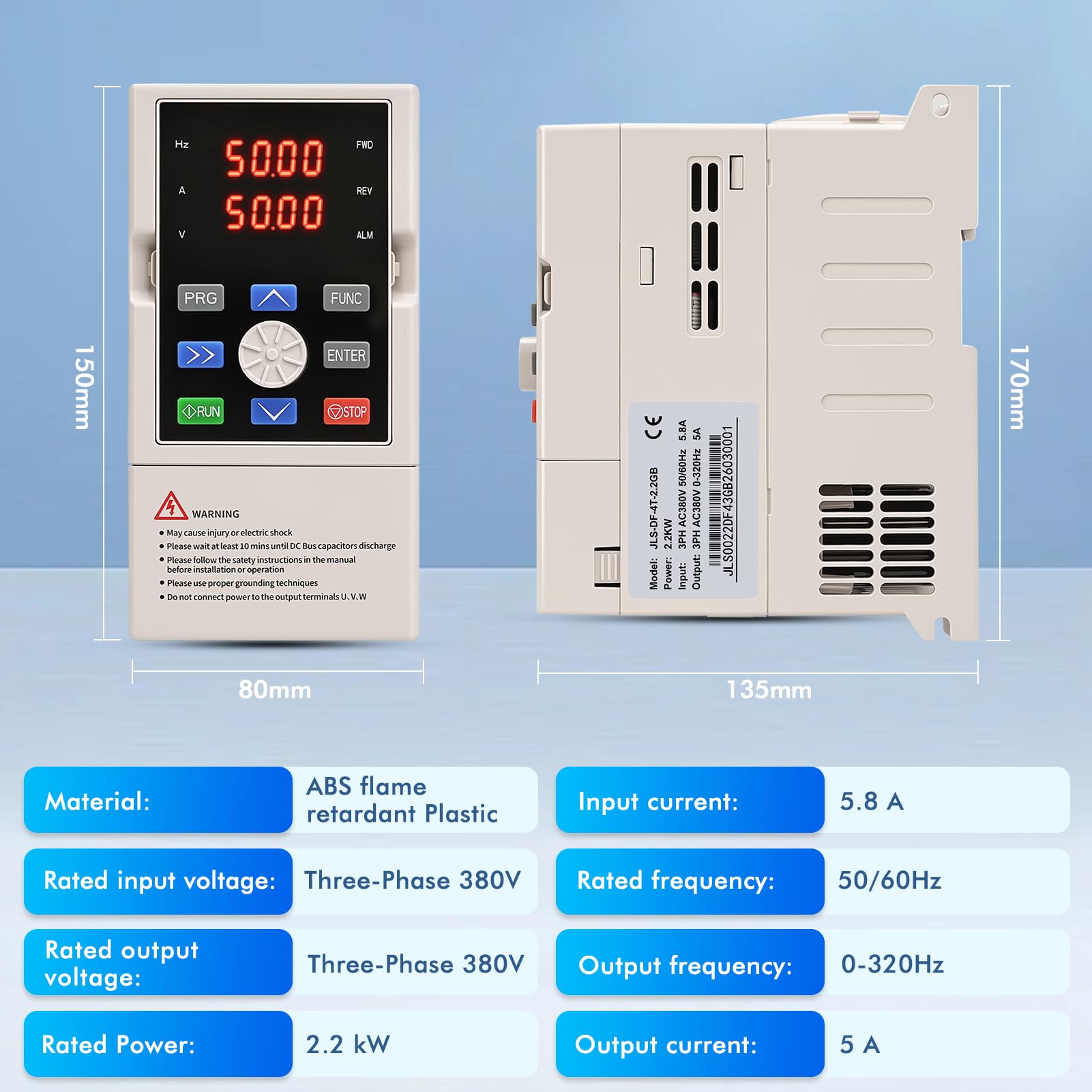 Frequenzumrichter 380V VFD Drehzahlregler Motor Frequenzregler Professional Dreiphasen Eingang Dreiphasen Ausgang 2,2kW CNC Frequenzumrichter JLS-DF-4T-2.2GB (mit Tablett+2m Verlängerungskabel)