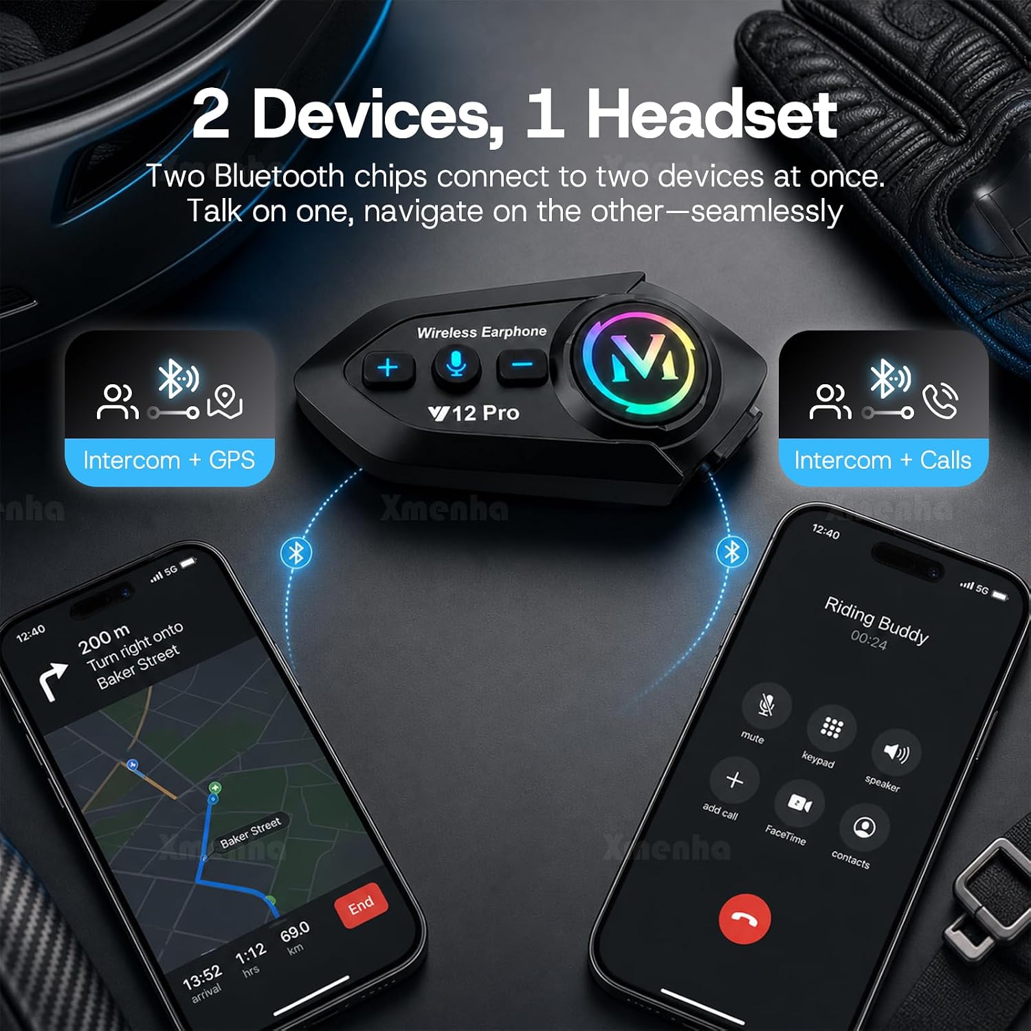 Motorcycle Helmet Intercom Bluetooth Headset Speakers Communication System