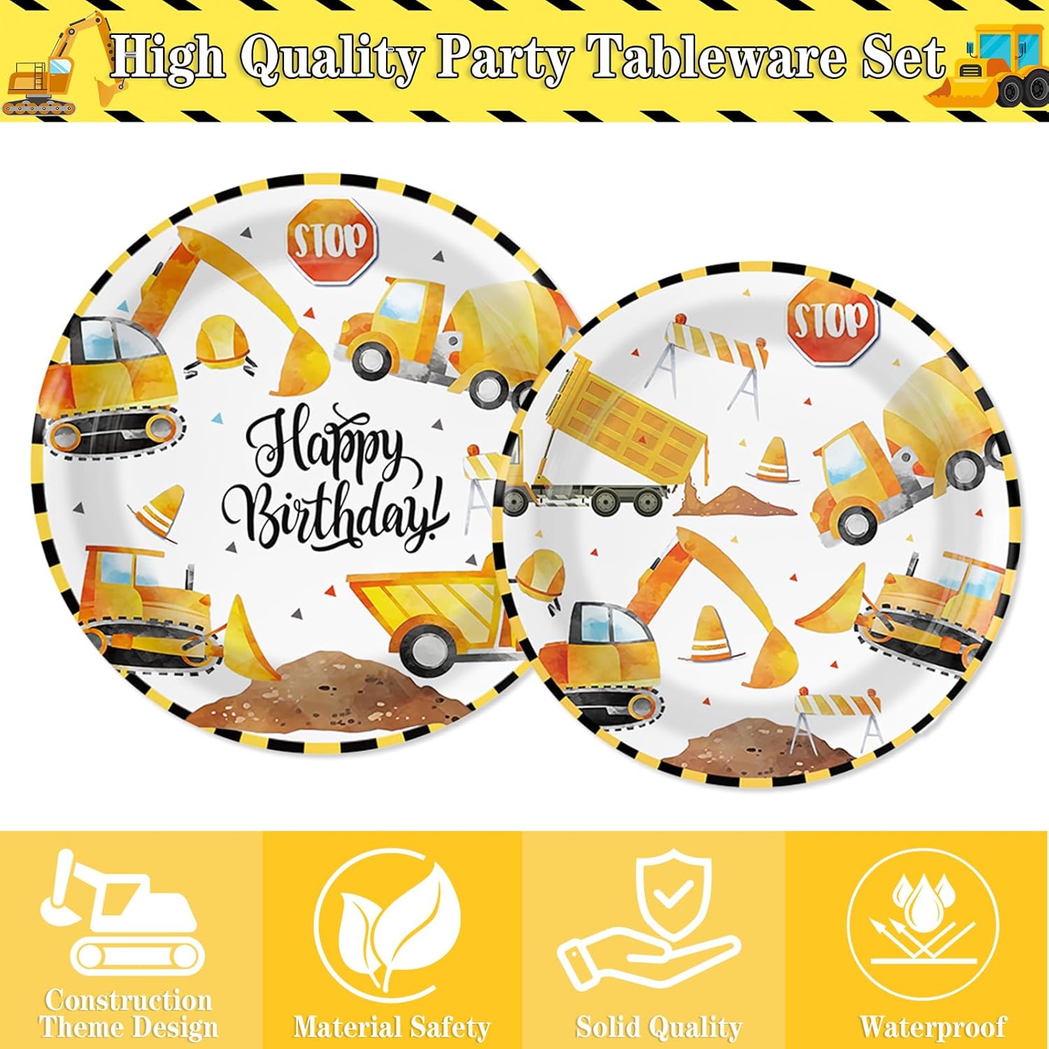96PCS Construction Birthday Party Supplies,Construction Party Decorations Includes Plates, Cups, Napkins, Truck Construction Themed Birthday Party for Boys Kids,Serves 24 Guests - Image 4