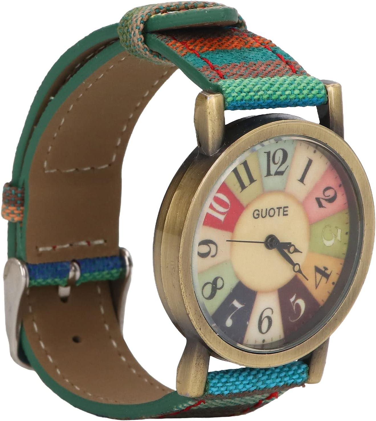 Vintage Retro Hippie Multicolour Bohemian Style Brass PU Leather Button Battery Women's Watch - Accurate Time, Perfect for Gifting (Blue)