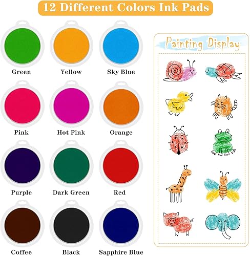 Miniatura 3 de HOBBY HORSE Paquete de 12 almohadillas de tinta redondas grandes para manualidades, 12 colores arco iris, almohadilla de tinta de huellas