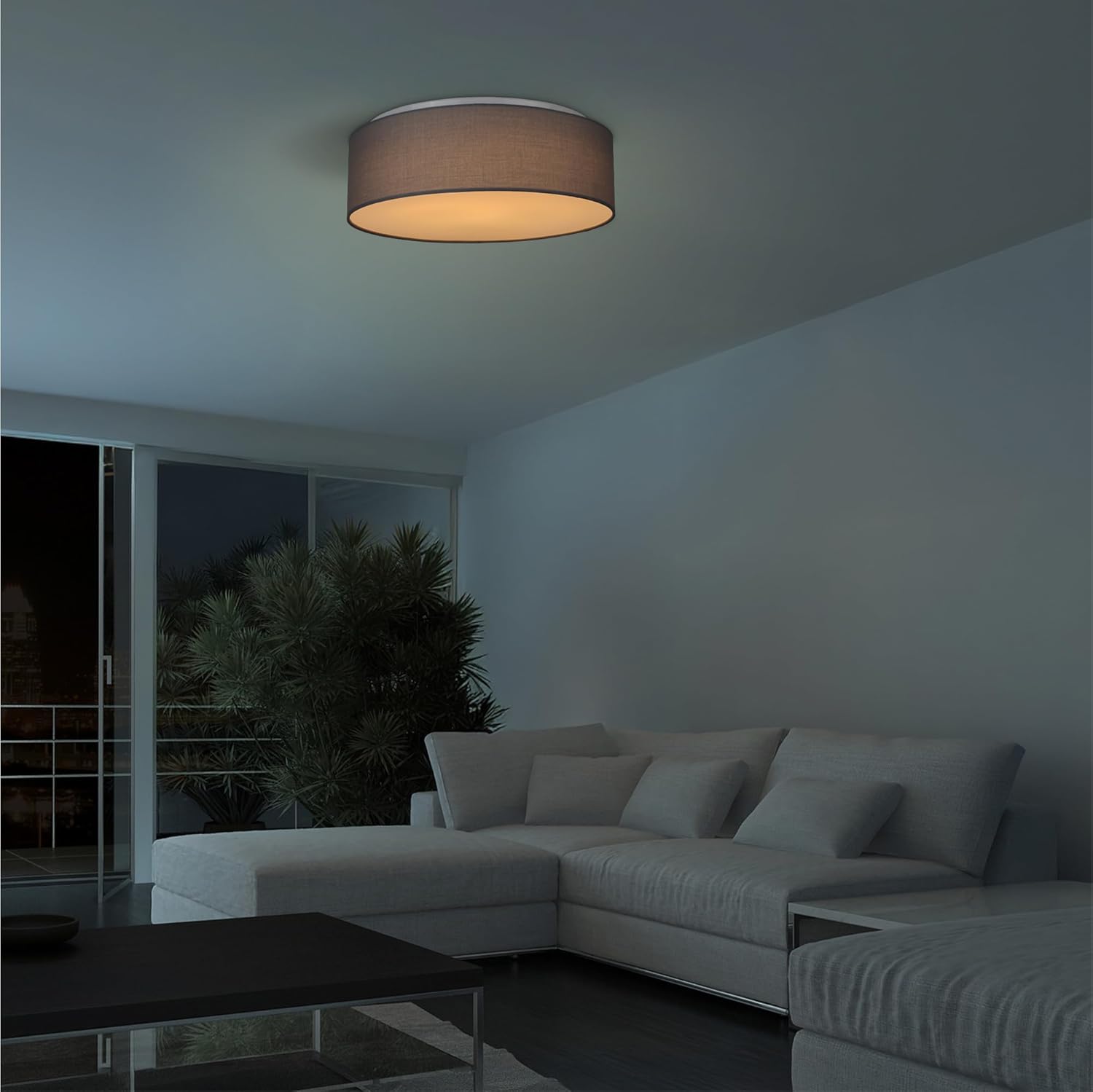 Navaris Flush Mount Ceiling Light - 15.75" Diameter Drum Lamp Shade 22w LED Fixture for Bedroom, Living Room, Kitchen, Hallway Lighting - Light Gray
