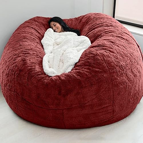 Miniatura 27 de HWOEK Puf de gran tamaño de piel gigante (sin relleno) para muebles de sala de estar de adultos, grande, redondo, suave, esponjoso, sofá perezoso,