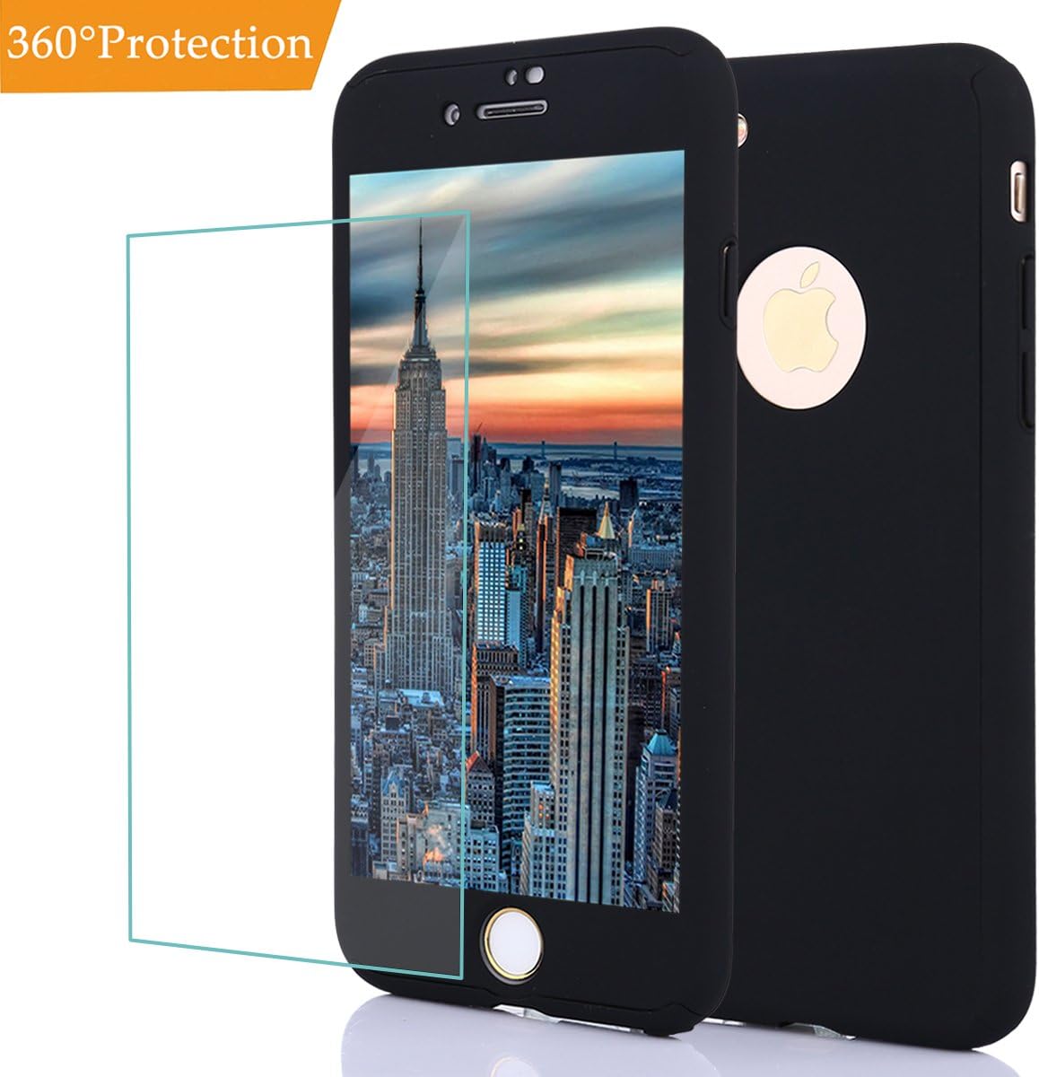 iPhone 8 Case,iPhone 7 Case Full Body Shockproof Protective Hard PC Case Ultra Thin Light Anti Scratch Dual Layer Removable Hybrid Cover with Tempered Glass Screen Protector for iPhone 8 (Black)