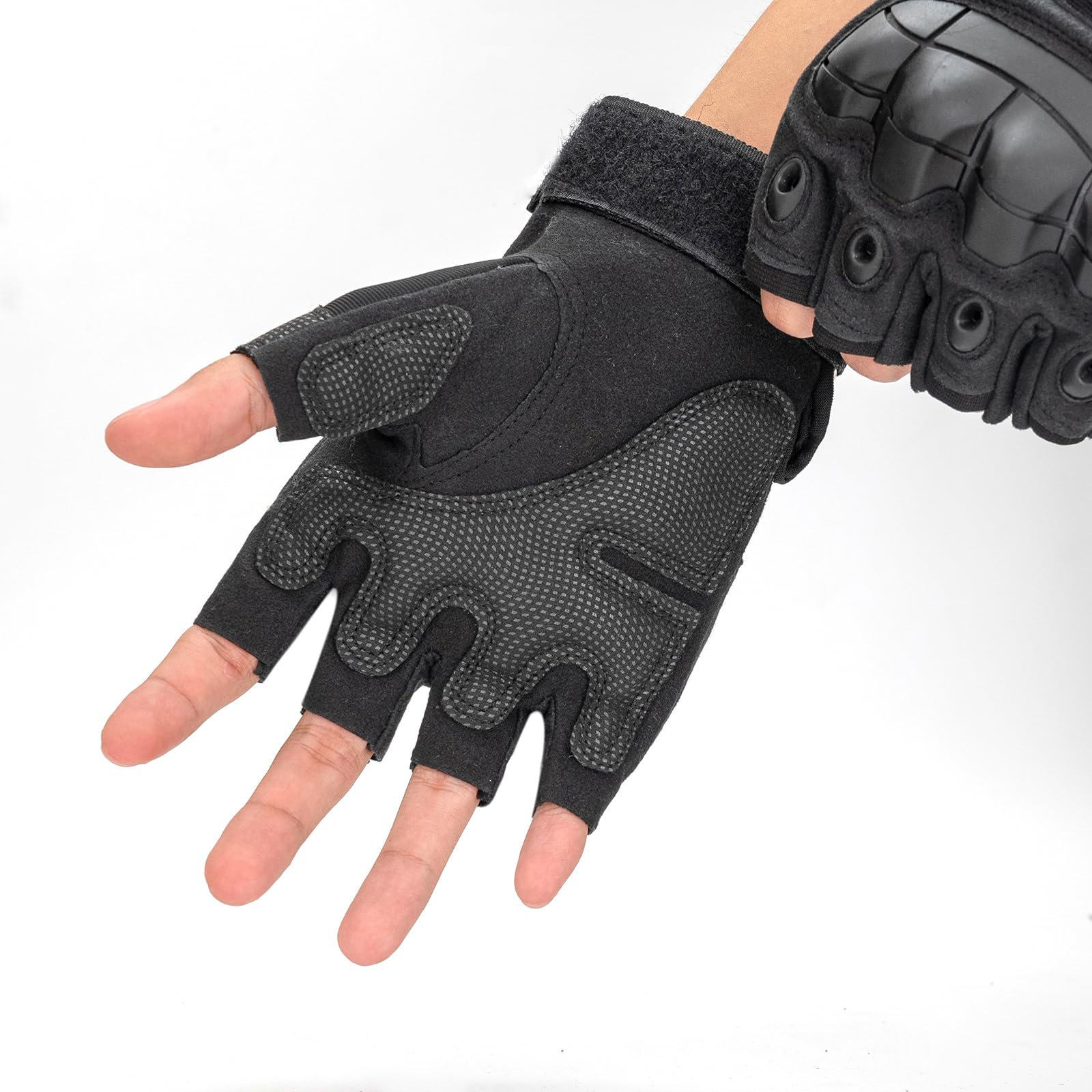 GCSIOM Motorcycle Fingerless Gloves Breathable, Non-Slip, Impact Resistant, Suitable for Outdoor Cycling, Motorcycle Riding, Rock Climbing, Hiking and Hunting (Black, Large)