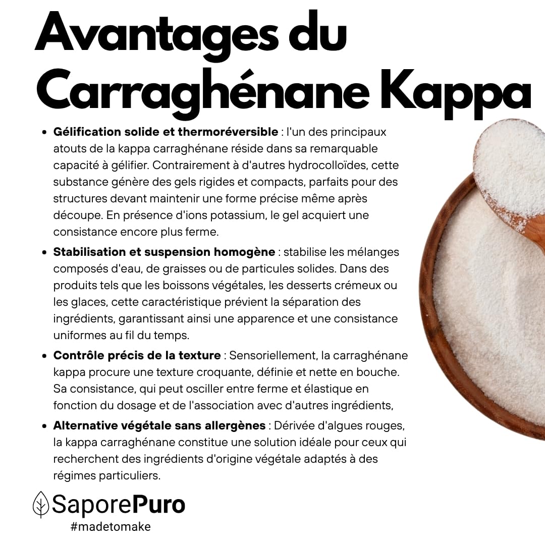 SaporePuro Carraghénane Kappa en Poudre 500 g – Sans Gluten – Gélifiant et Stabilisant pour Préparations Salées, Viandes, Gelées et Desserts