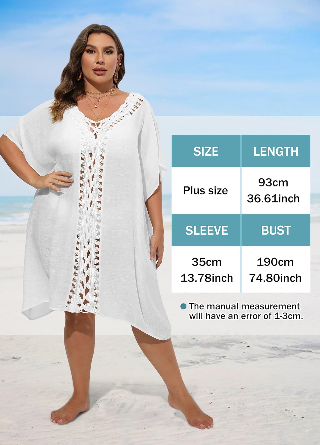 Chalier Bathing Suit Cover Up for Women Plus Size Swimsuit Coverup Summer Loose Beach Cover Up Crochet Design Dress - Image 6