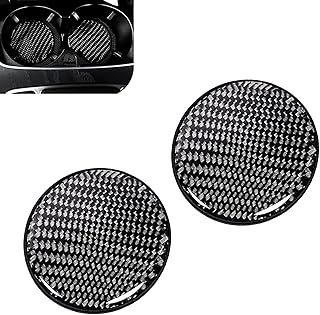 2 PCS Carbon Fiber Car Cup Holder Coaster, 2.68" Non-Slip Bottle Pad Embedded in Cup Mat, Waterpr...