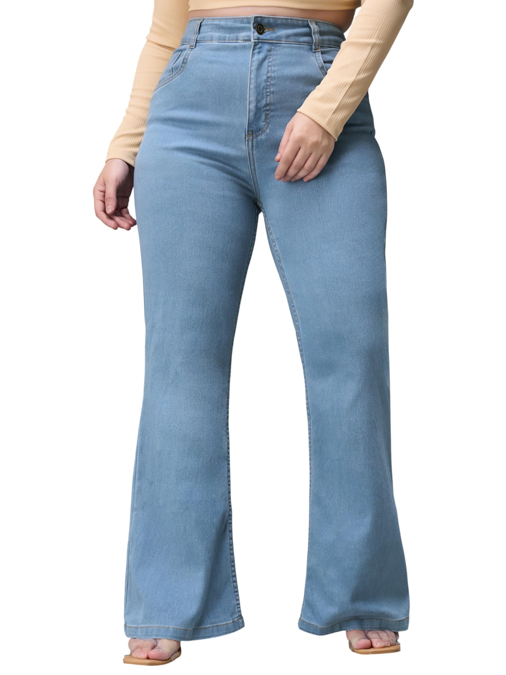 miss chase a+ Women's Wide-Leg High-Rise Regular-Length Stretchable Cargo Denim Jeans-picture-28