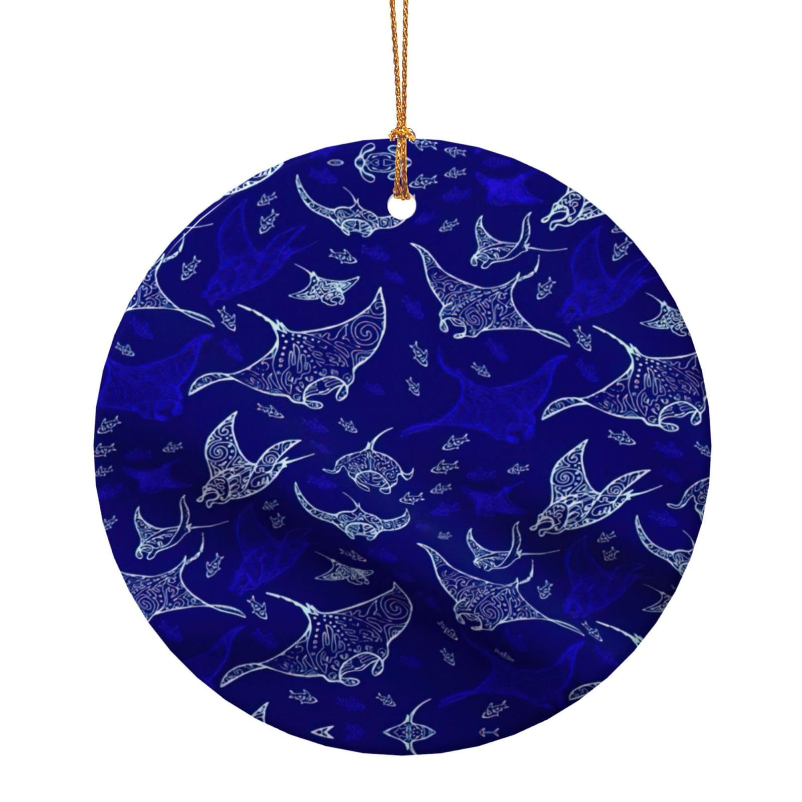 Ybghdaa White Manta Ray And Fish Printing Christmas Ceramic Hanging Decoration Â€“ Celebrating Family This Xmas Ornament, Gift For Family, Friends